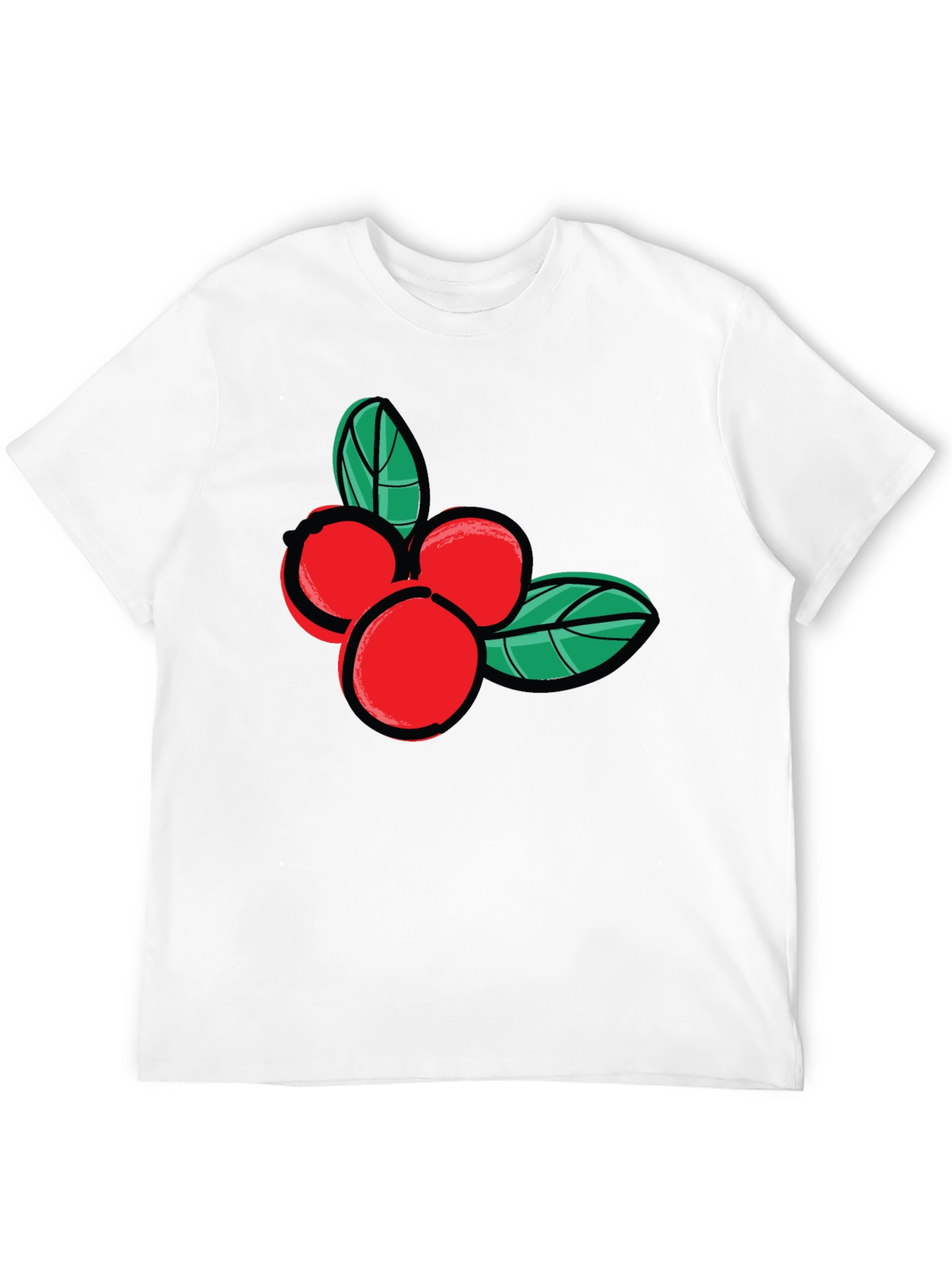 Festive Berry Graphic Tee - Black Cotton Casual Shirt