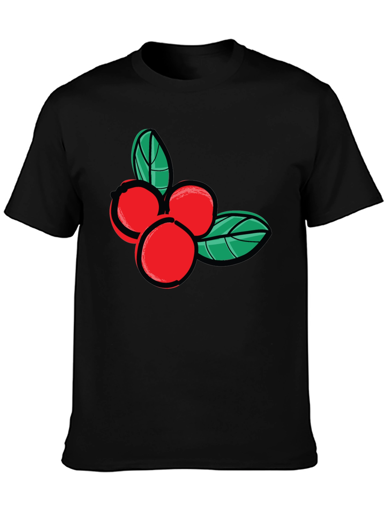 Festive Berry Graphic Tee - Black Cotton Casual Shirt