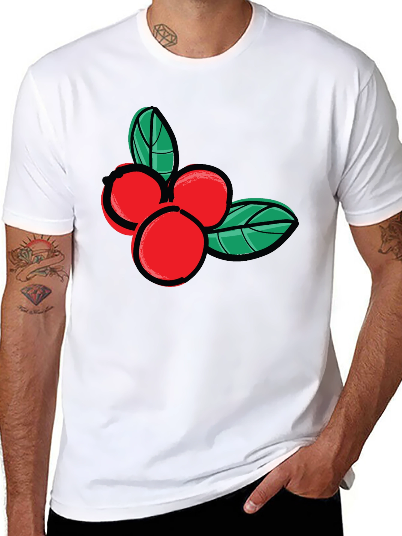 Festive Berry Graphic Tee - Black Cotton Casual Shirt