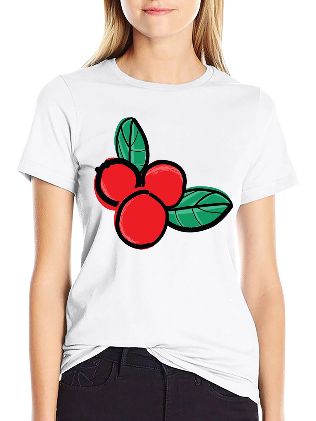 Festive Berry Graphic Tee - Black Cotton Casual Shirt