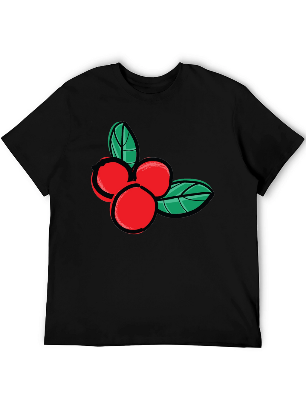 Festive Berry Graphic Tee - Black Cotton Casual Shirt