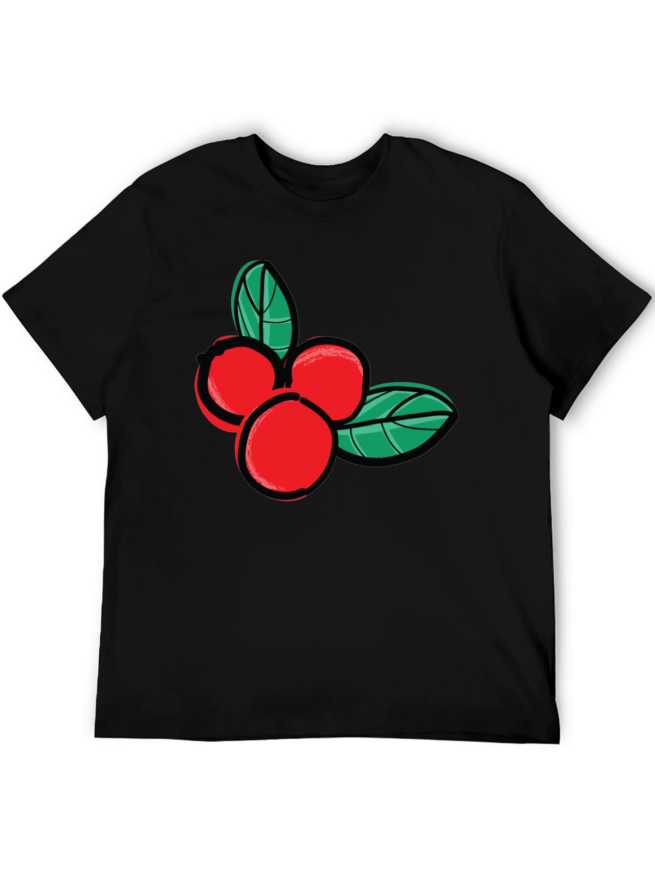 Festive Berry Graphic Tee - Black Cotton Casual Shirt