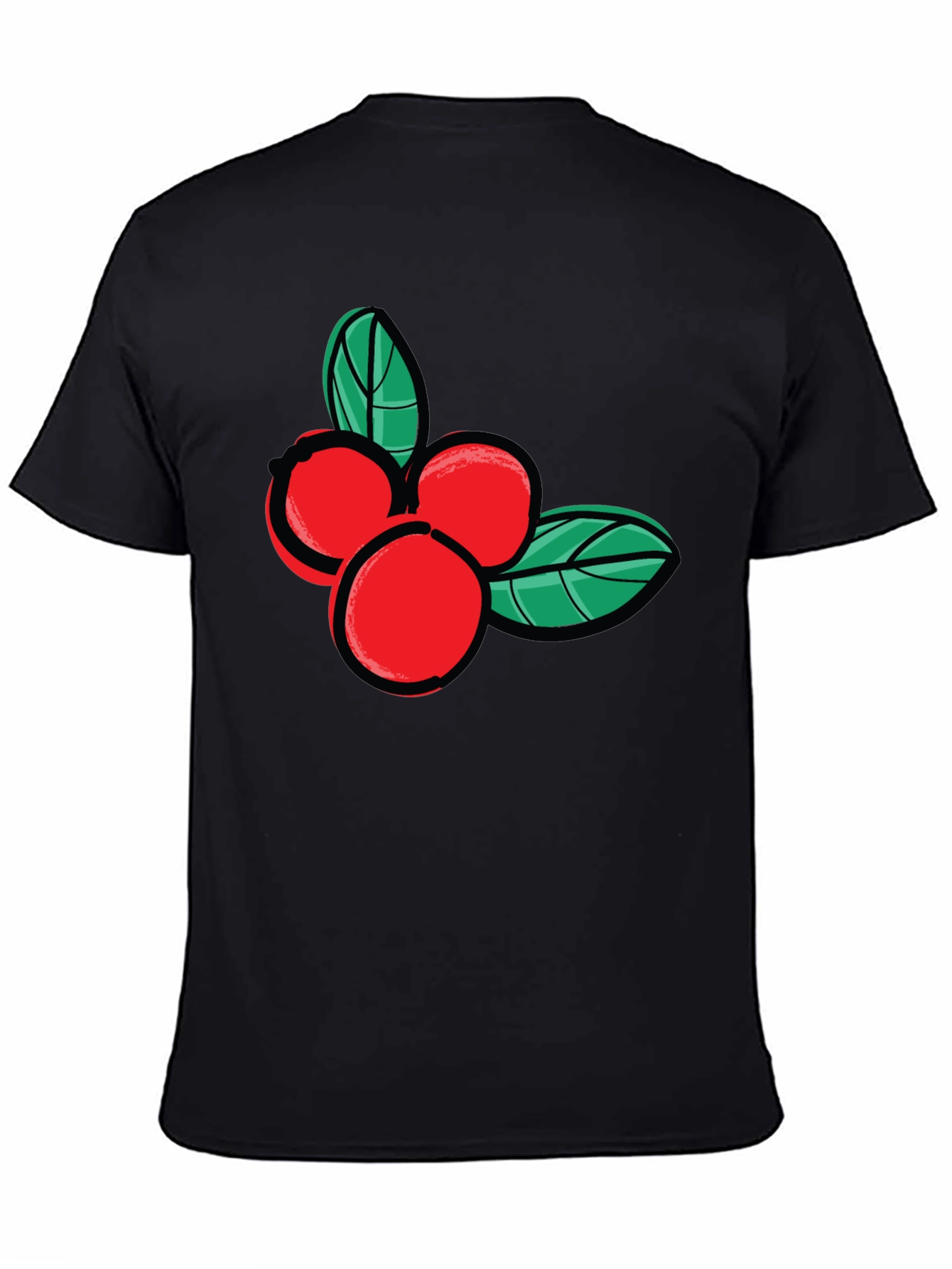Festive Berry Graphic Tee - Black Cotton Casual Shirt