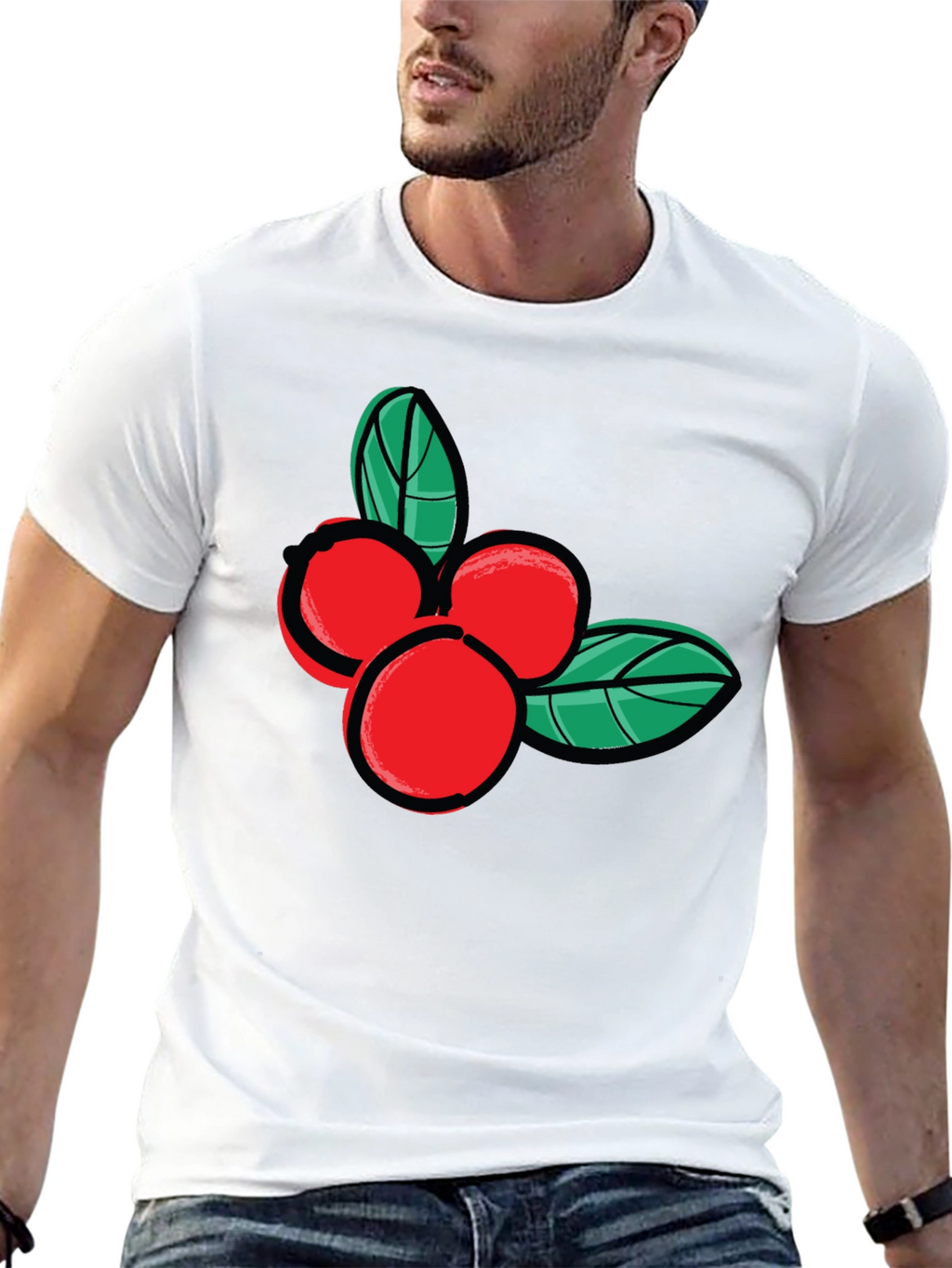 Festive Berry Graphic Tee - Black Cotton Casual Shirt