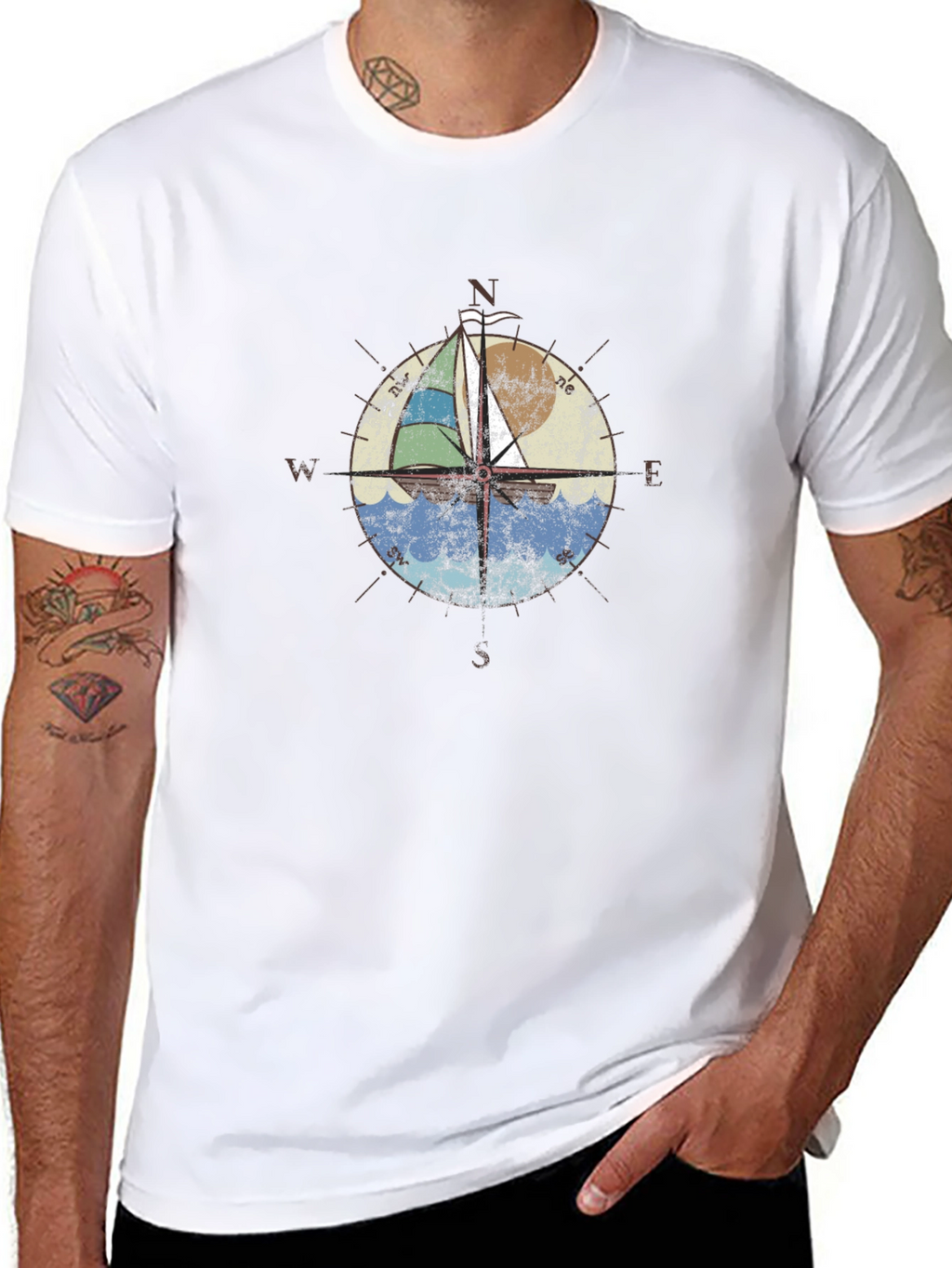 Nautical Compass Sailboat Graphic T-Shirt