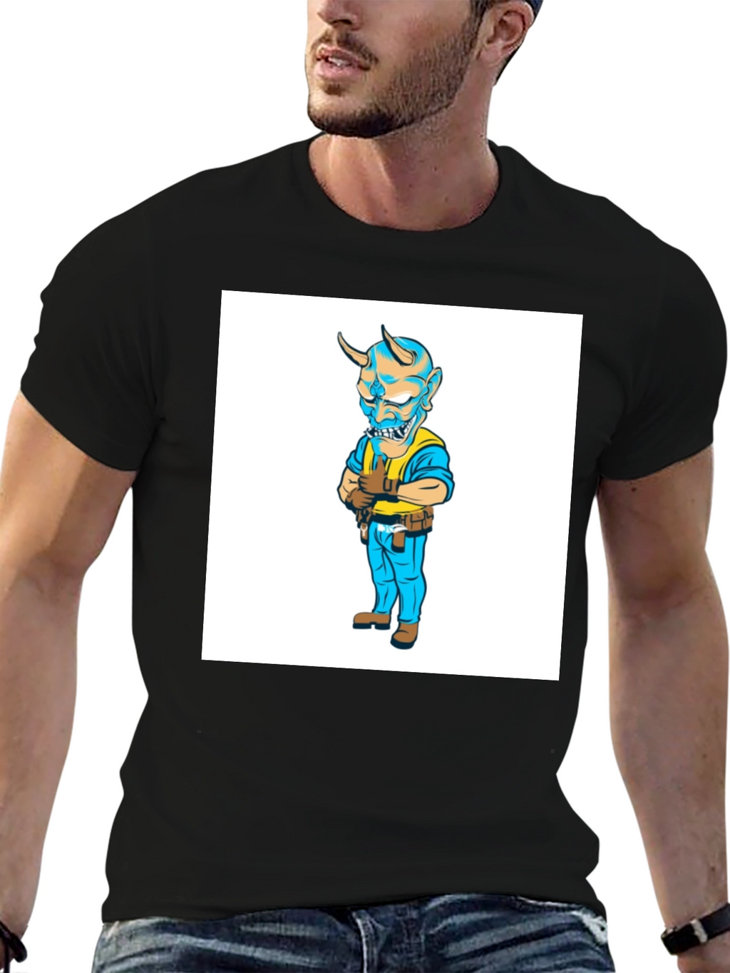 Devil Cartoon Character Black T-Shirt