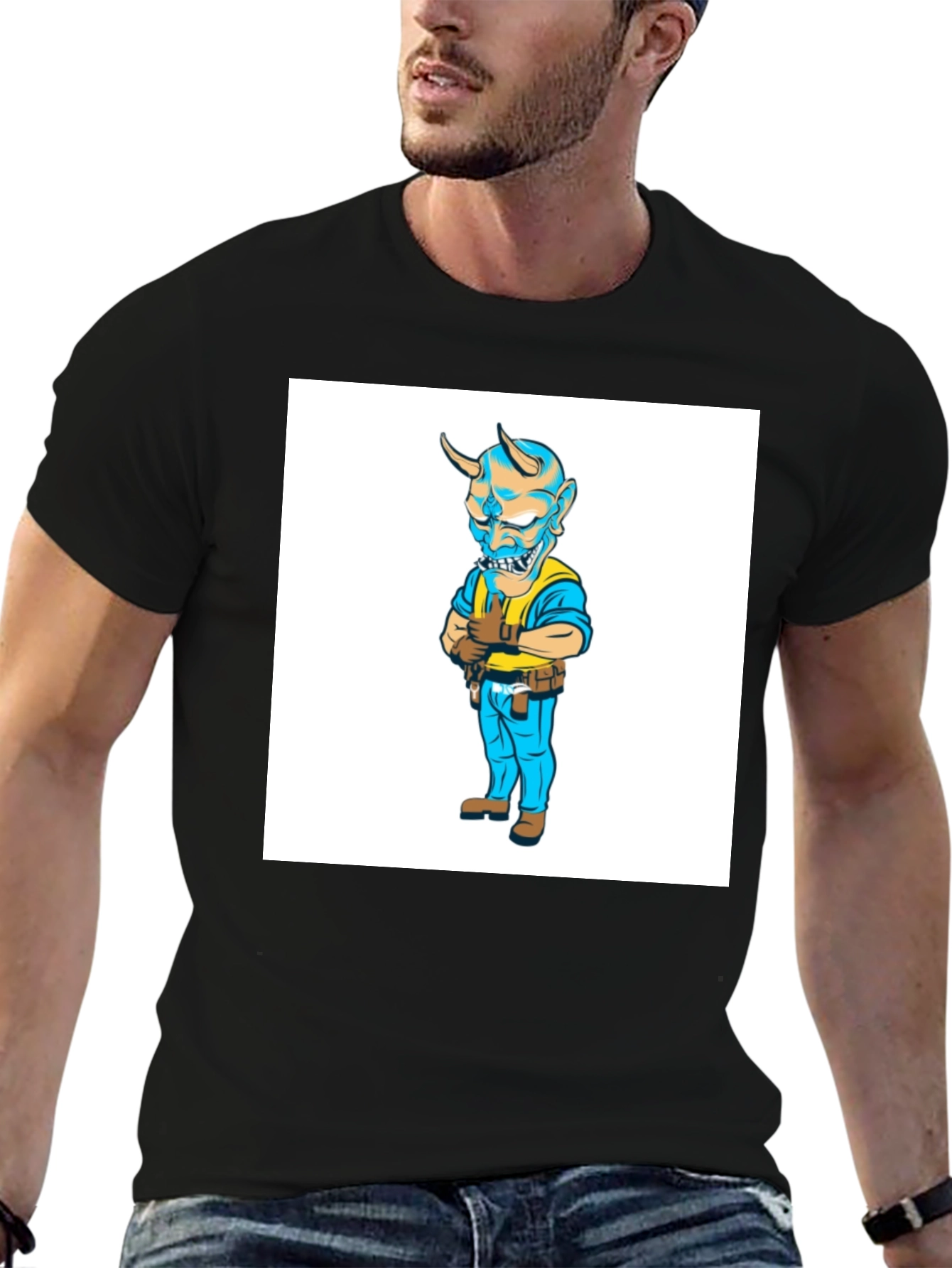 Devil Cartoon Character Black T-Shirt