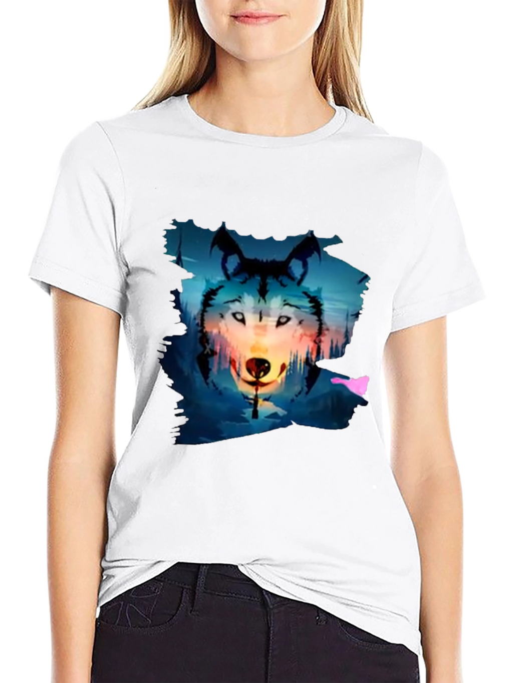 Wolf Graphic Tee - Black Cotton Blend T-Shirt