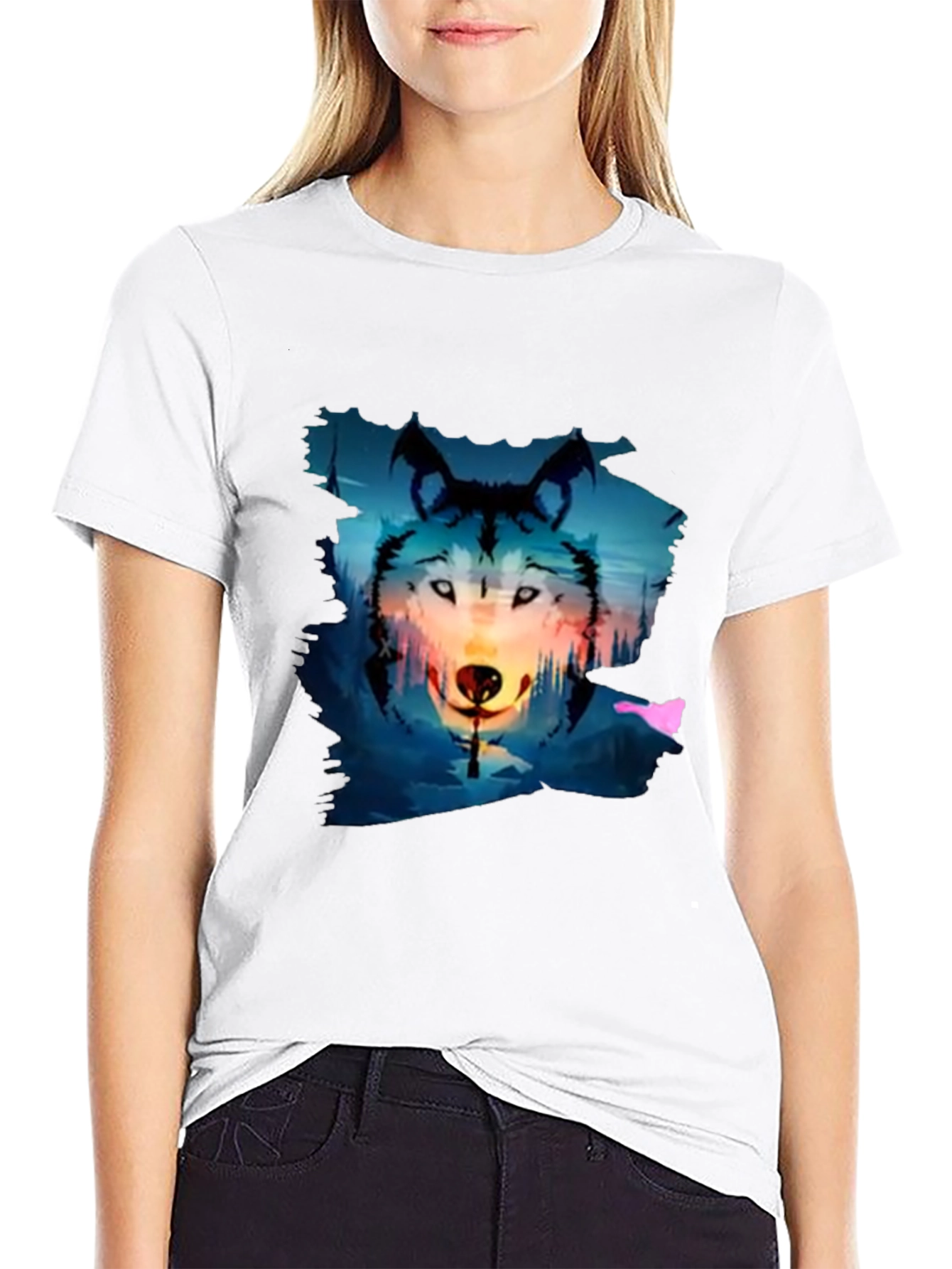 Wolf Graphic Tee - Black Cotton Blend T-Shirt