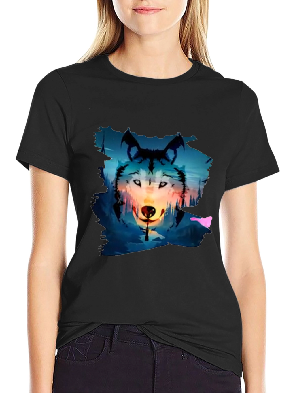 Wolf Graphic Tee - Black Cotton Blend T-Shirt