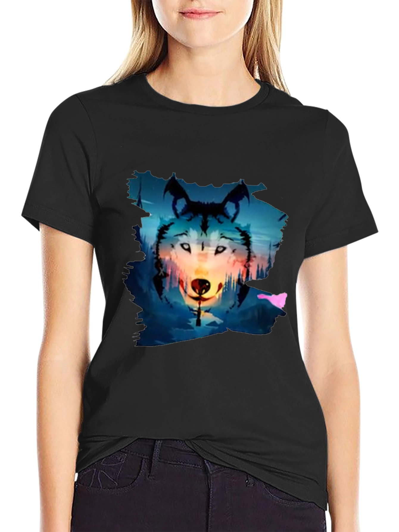 Wolf Graphic Tee - Black Cotton Blend T-Shirt