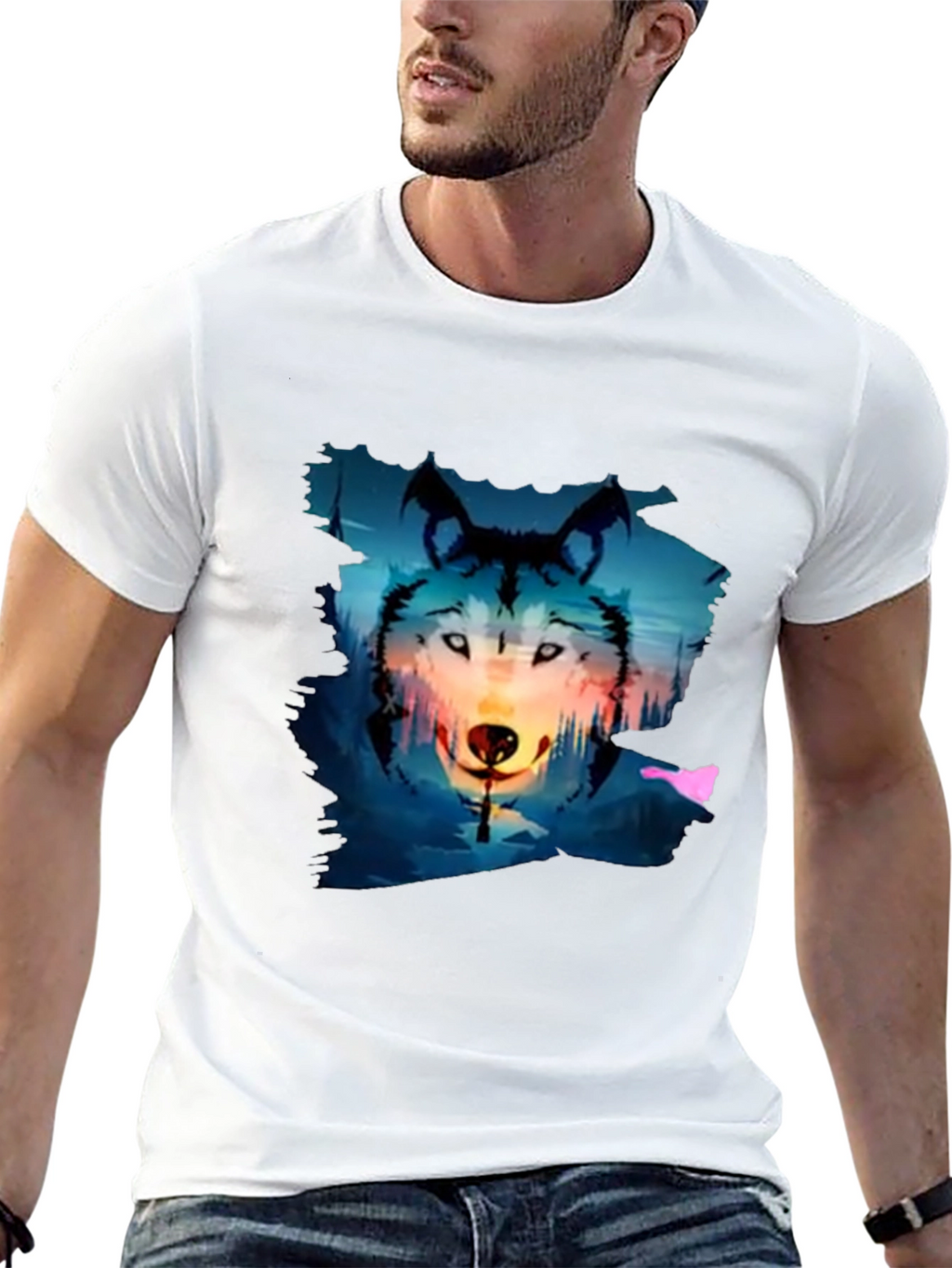 Wolf Graphic Tee - Black Cotton Blend T-Shirt