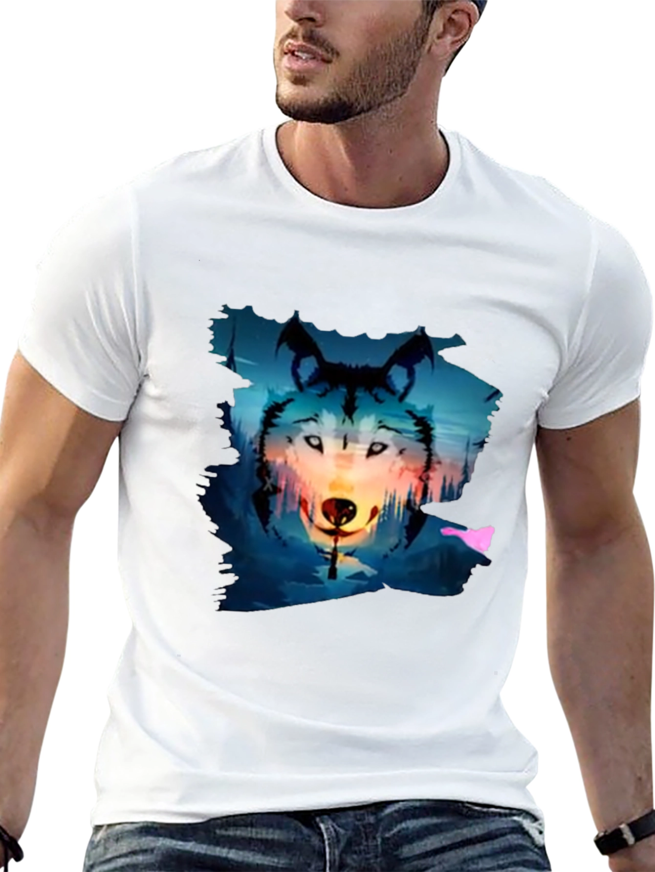 Wolf Graphic Tee - Black Cotton Blend T-Shirt
