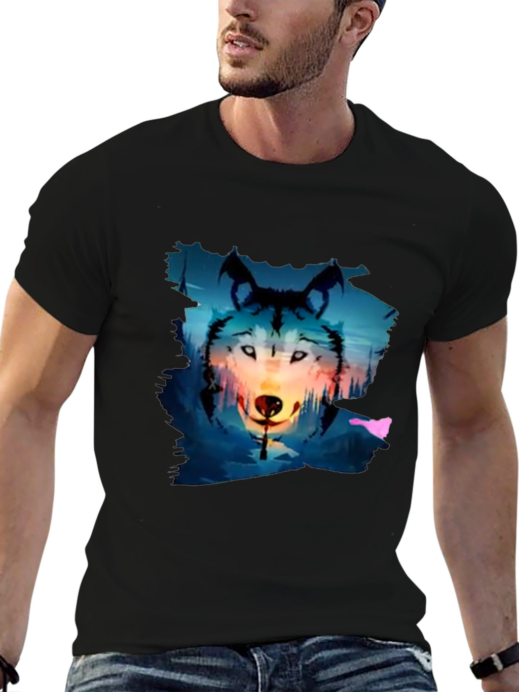 Wolf Graphic Tee - Black Cotton Blend T-Shirt