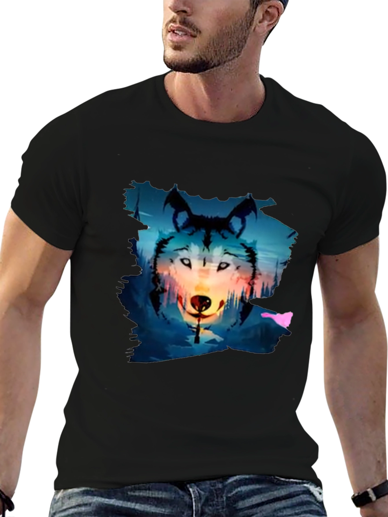 Wolf Graphic Tee - Black Cotton Blend T-Shirt