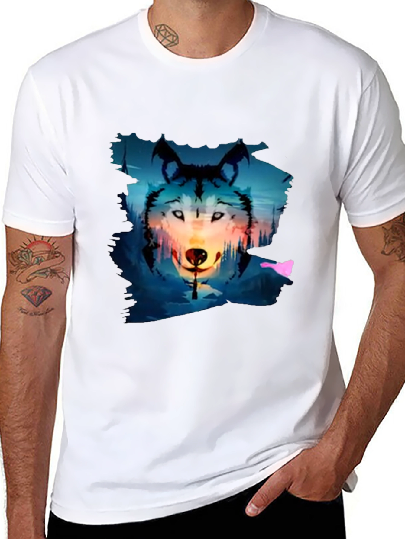 Wolf Graphic Tee - Black Cotton Blend T-Shirt