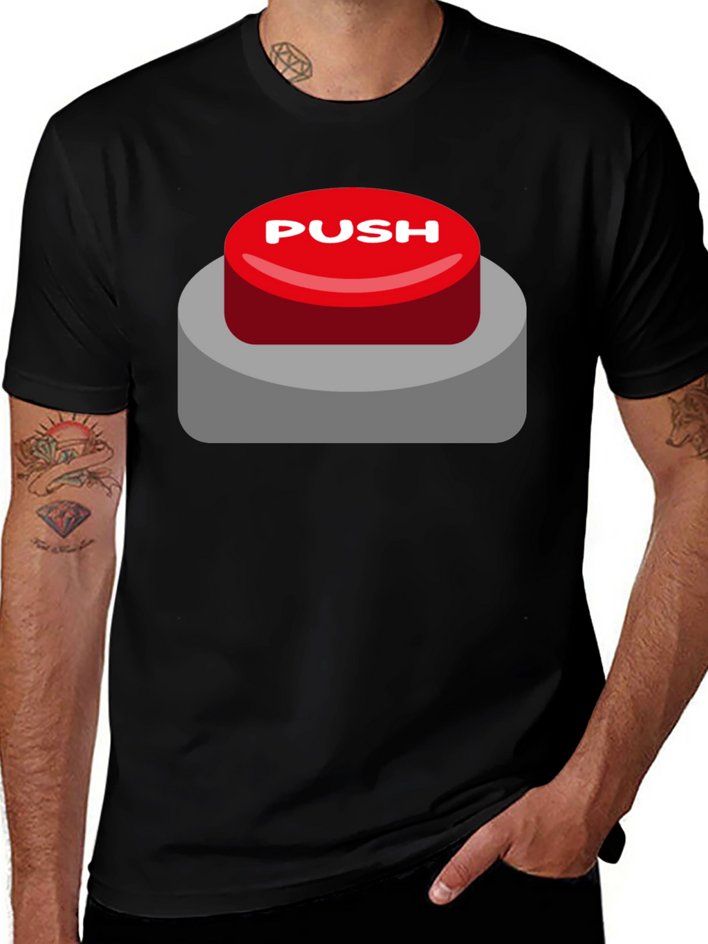 Push Button T-Shirt - Novelty Graphic Tee