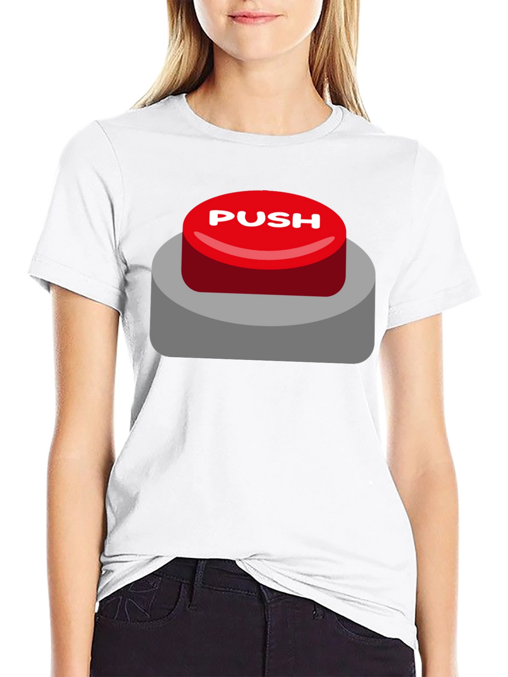 Push Button T-Shirt - Novelty Graphic Tee