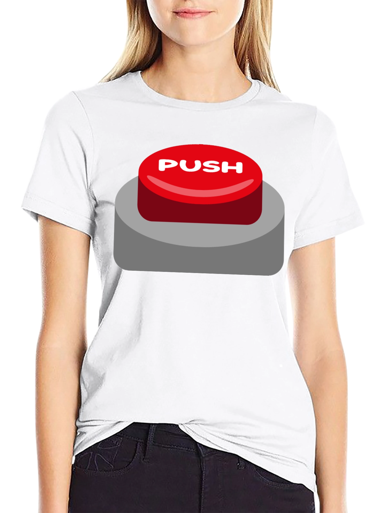Push Button T-Shirt - Novelty Graphic Tee