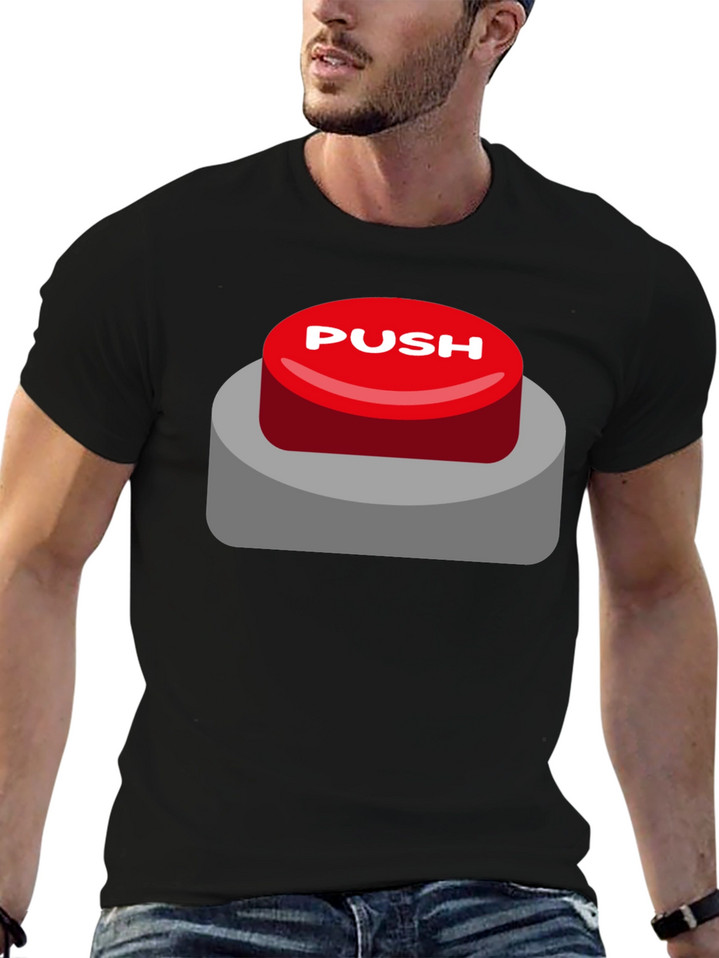 Push Button T-Shirt - Novelty Graphic Tee