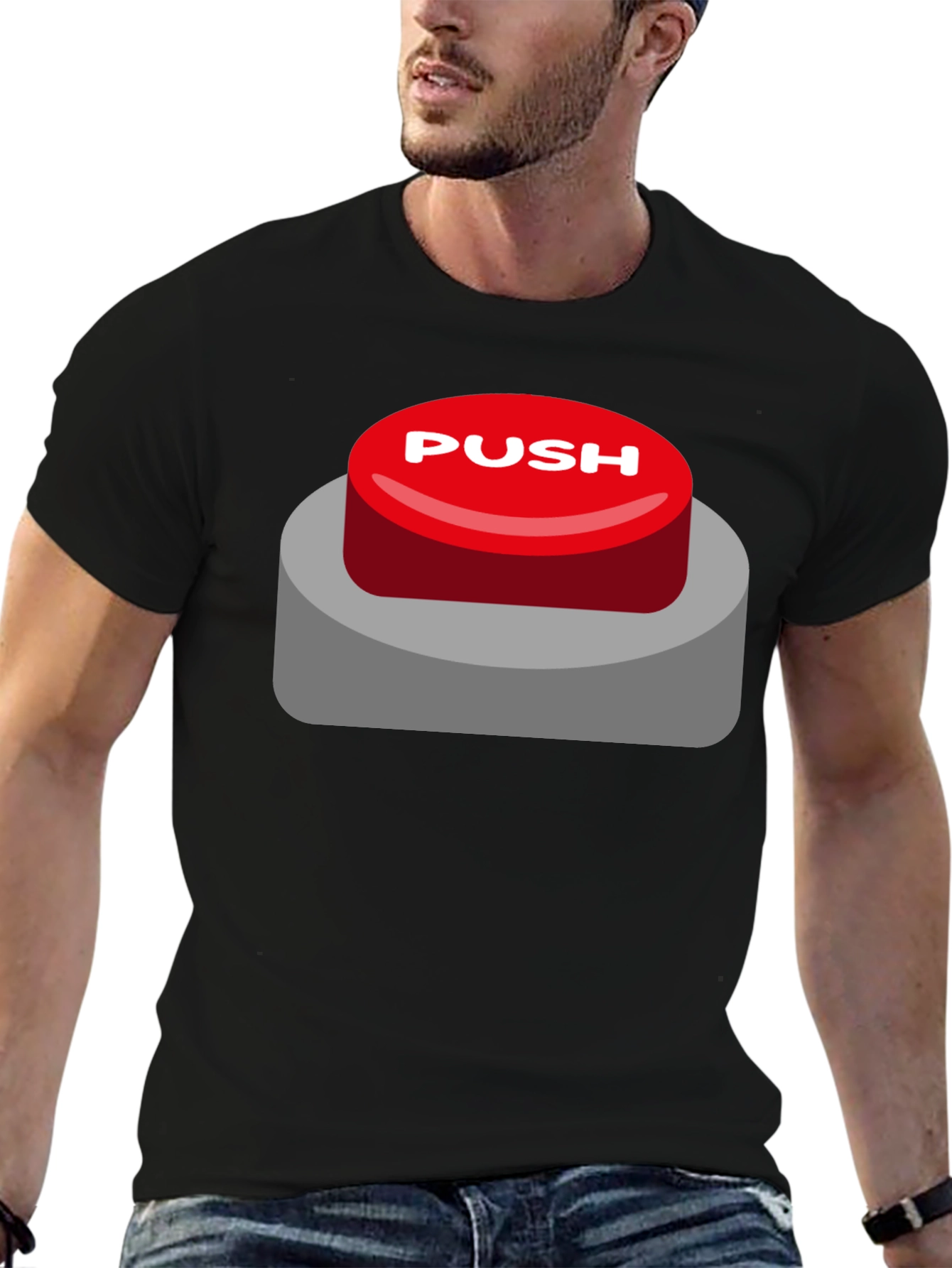 Push Button T-Shirt - Novelty Graphic Tee