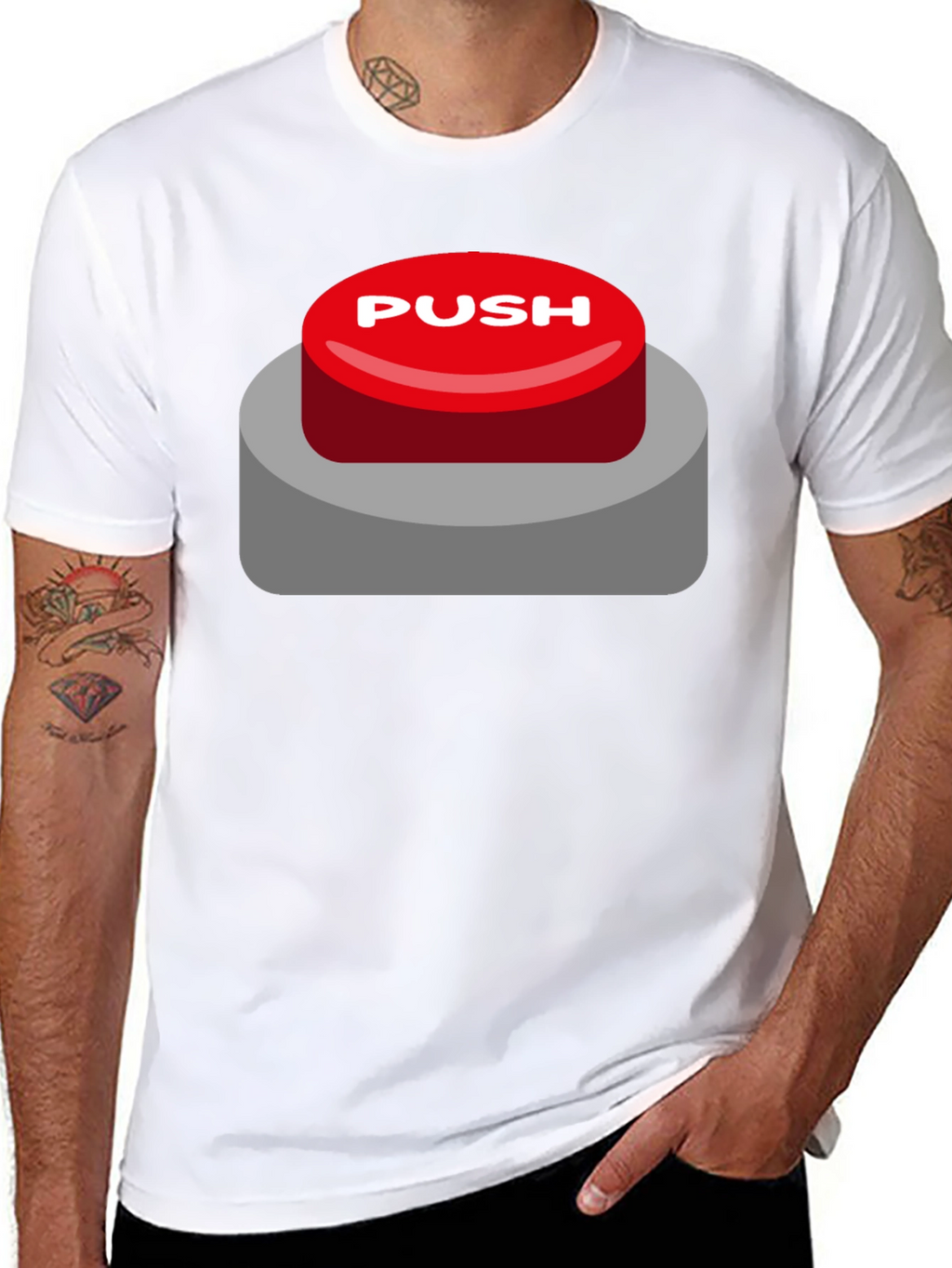 Push Button T-Shirt - Novelty Graphic Tee