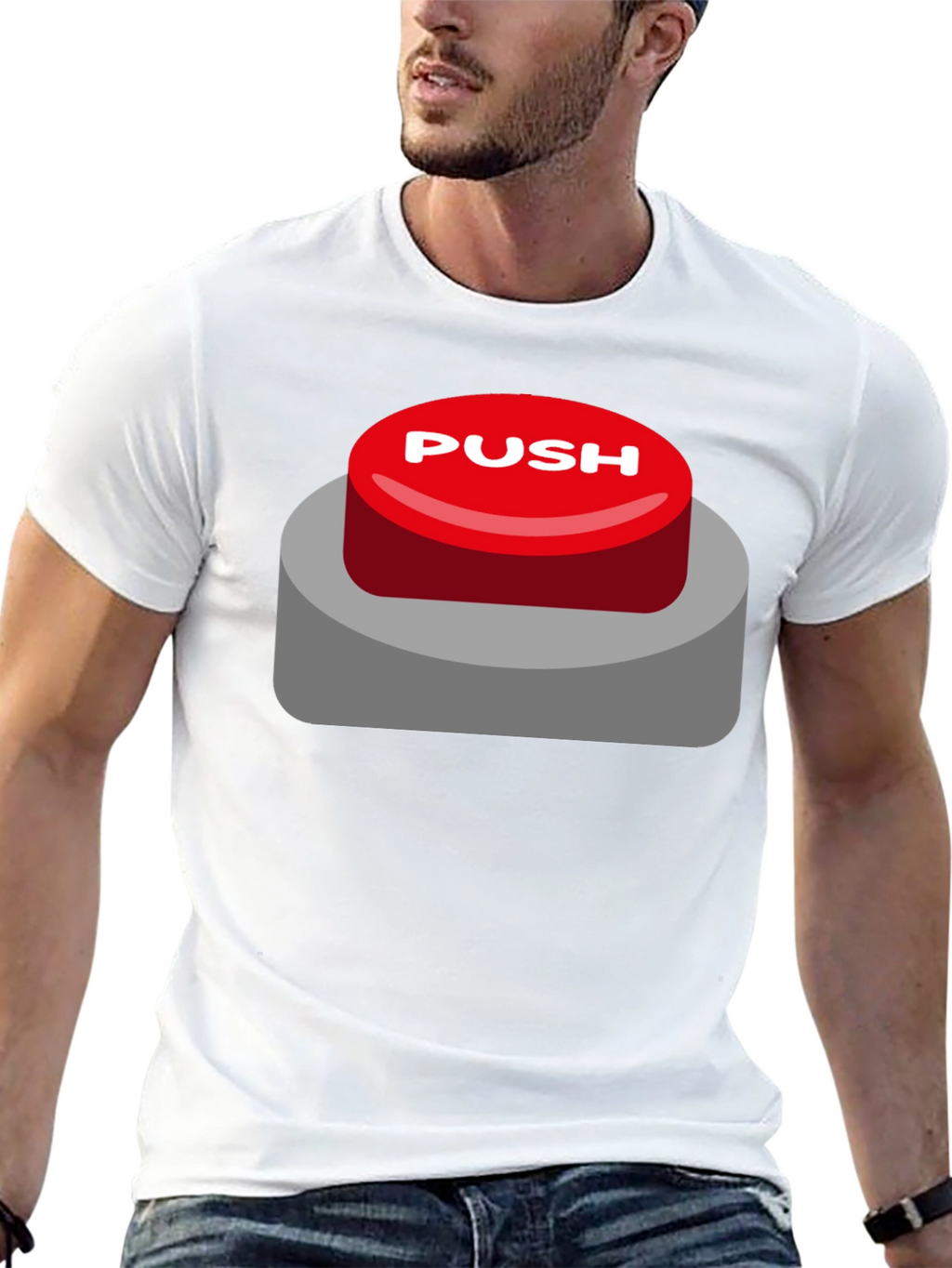 Push Button T-Shirt - Novelty Graphic Tee