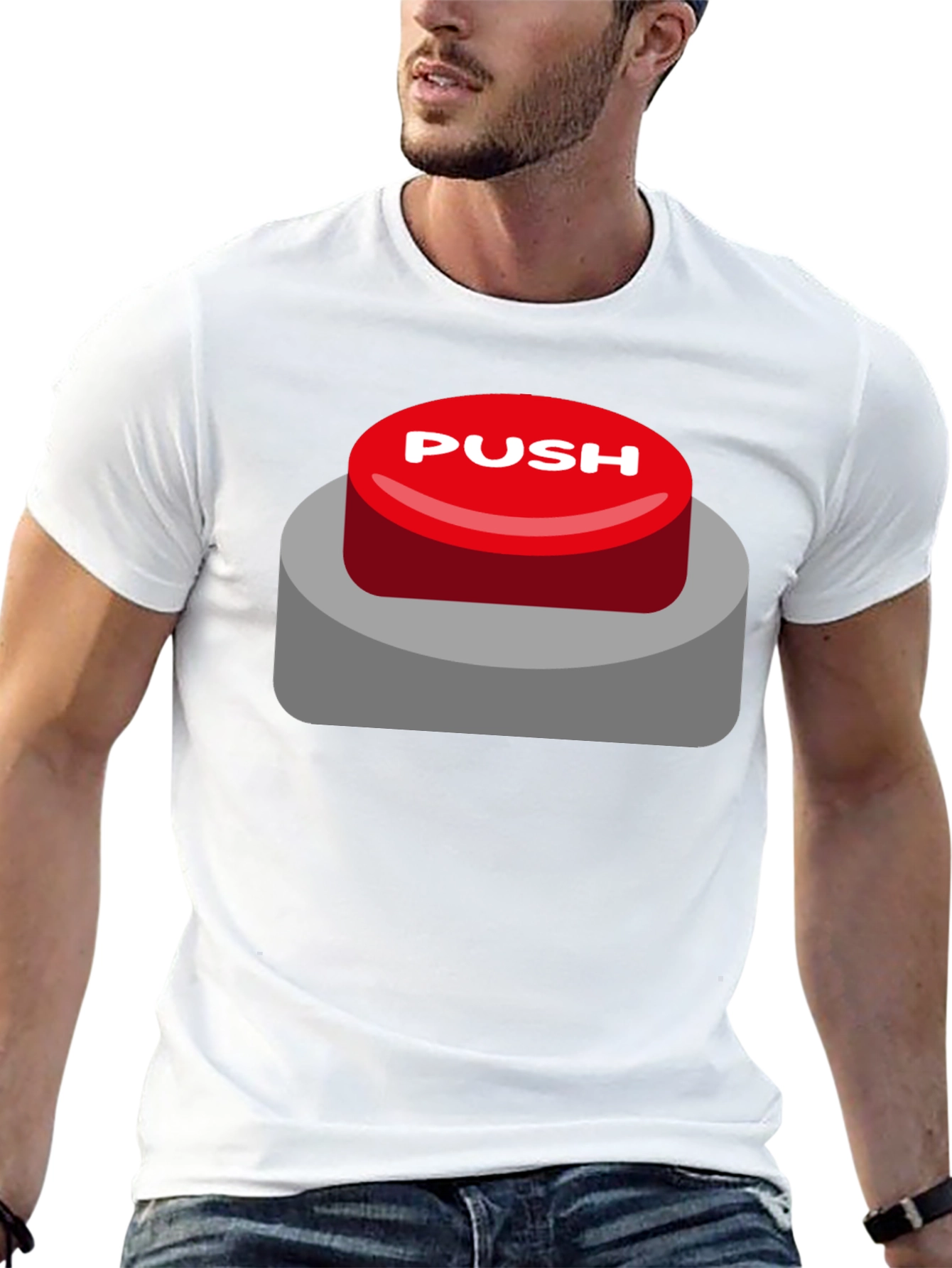 Push Button T-Shirt - Novelty Graphic Tee