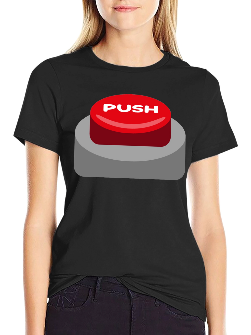 Push Button T-Shirt - Novelty Graphic Tee