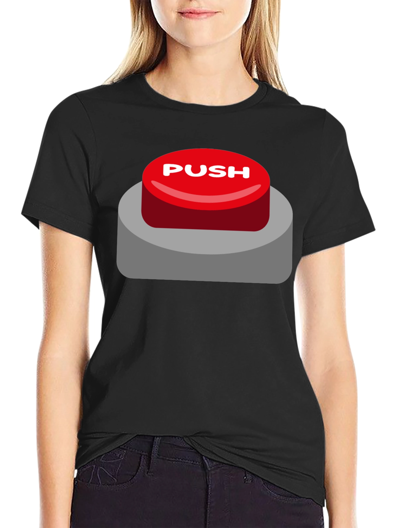 Push Button T-Shirt - Novelty Graphic Tee