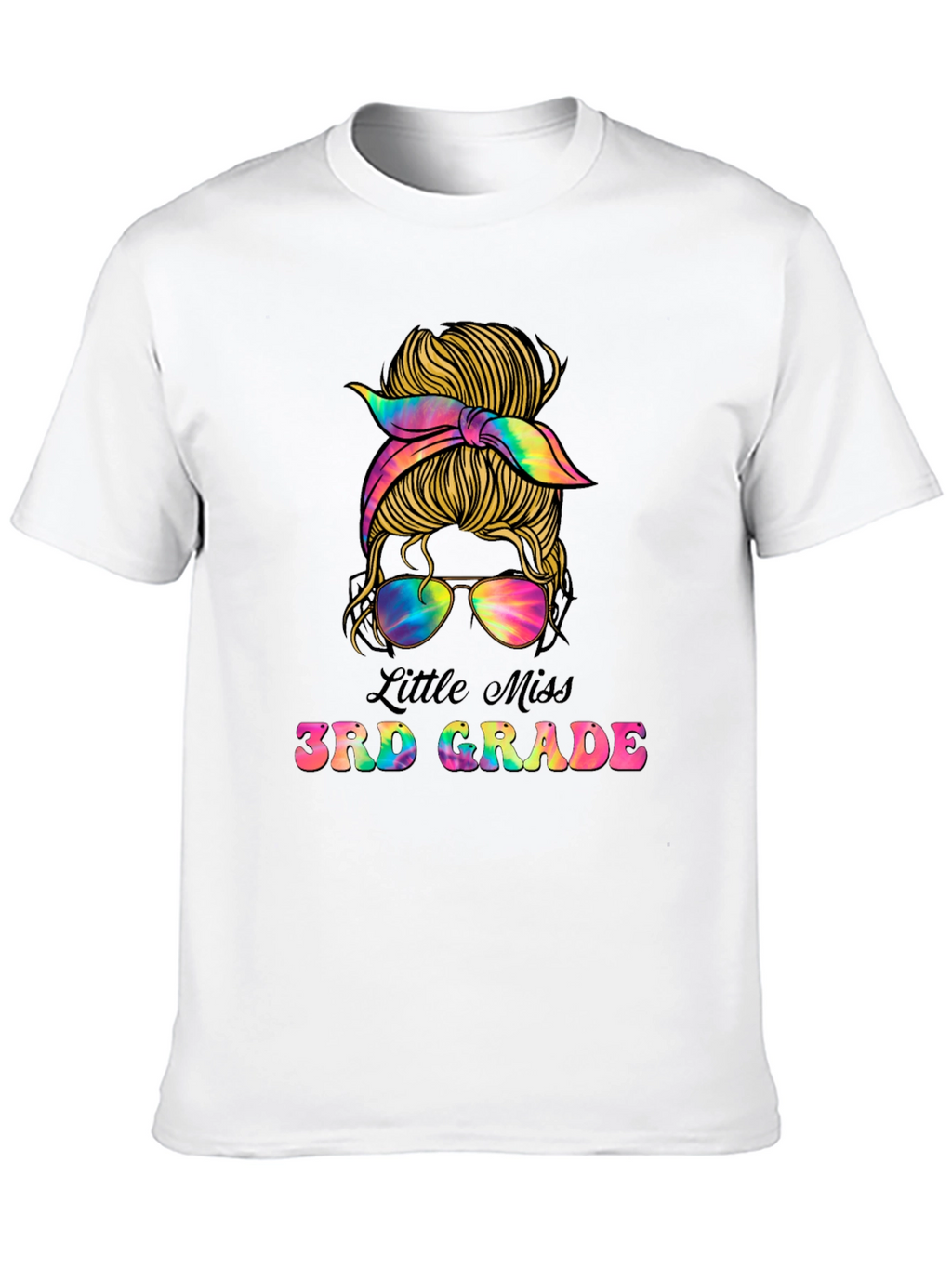 Little Miss 3rd Grade Messy Bun Tie Dye T-Shirt
