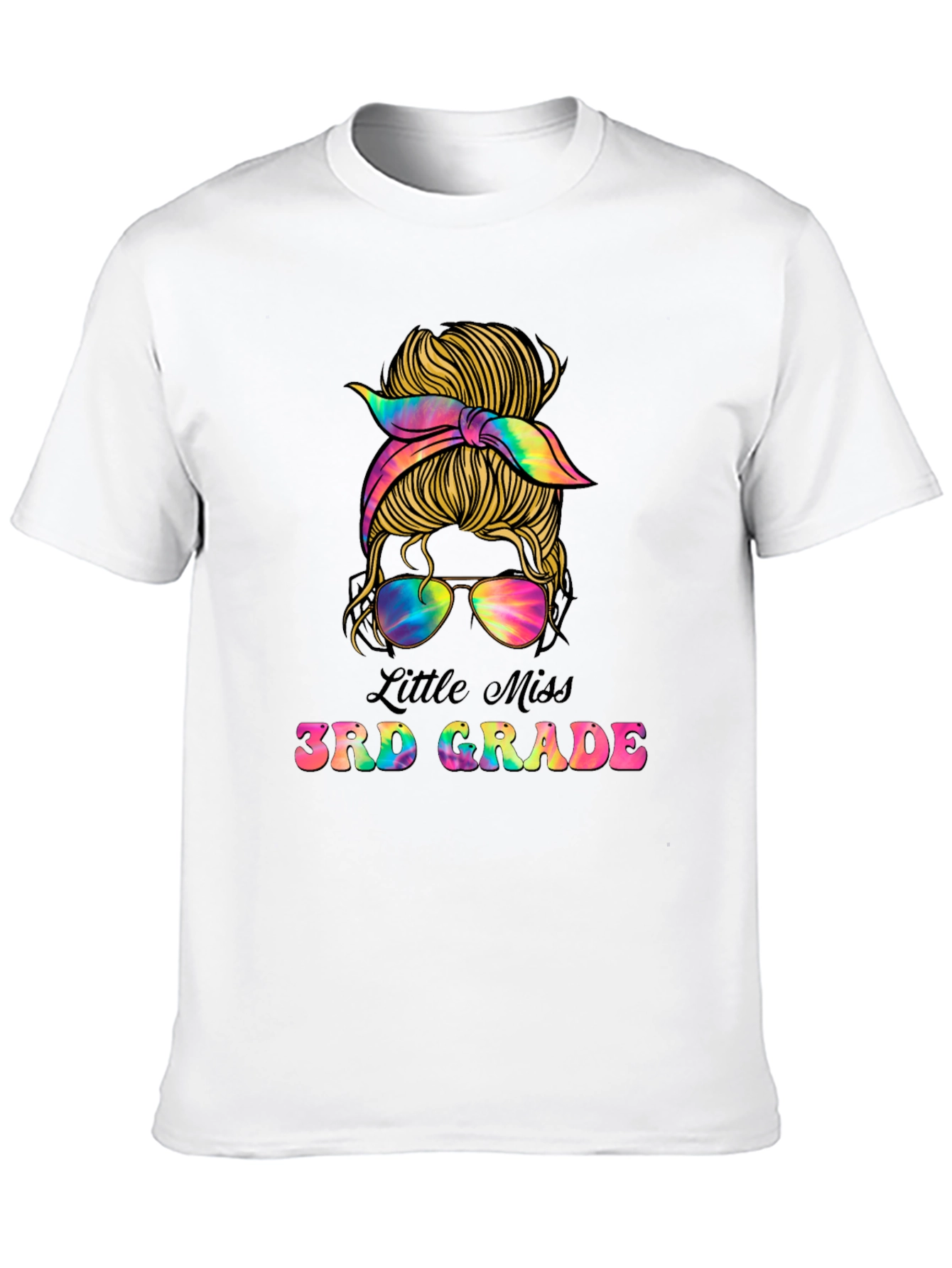 Little Miss 3rd Grade Messy Bun Tie Dye T-Shirt