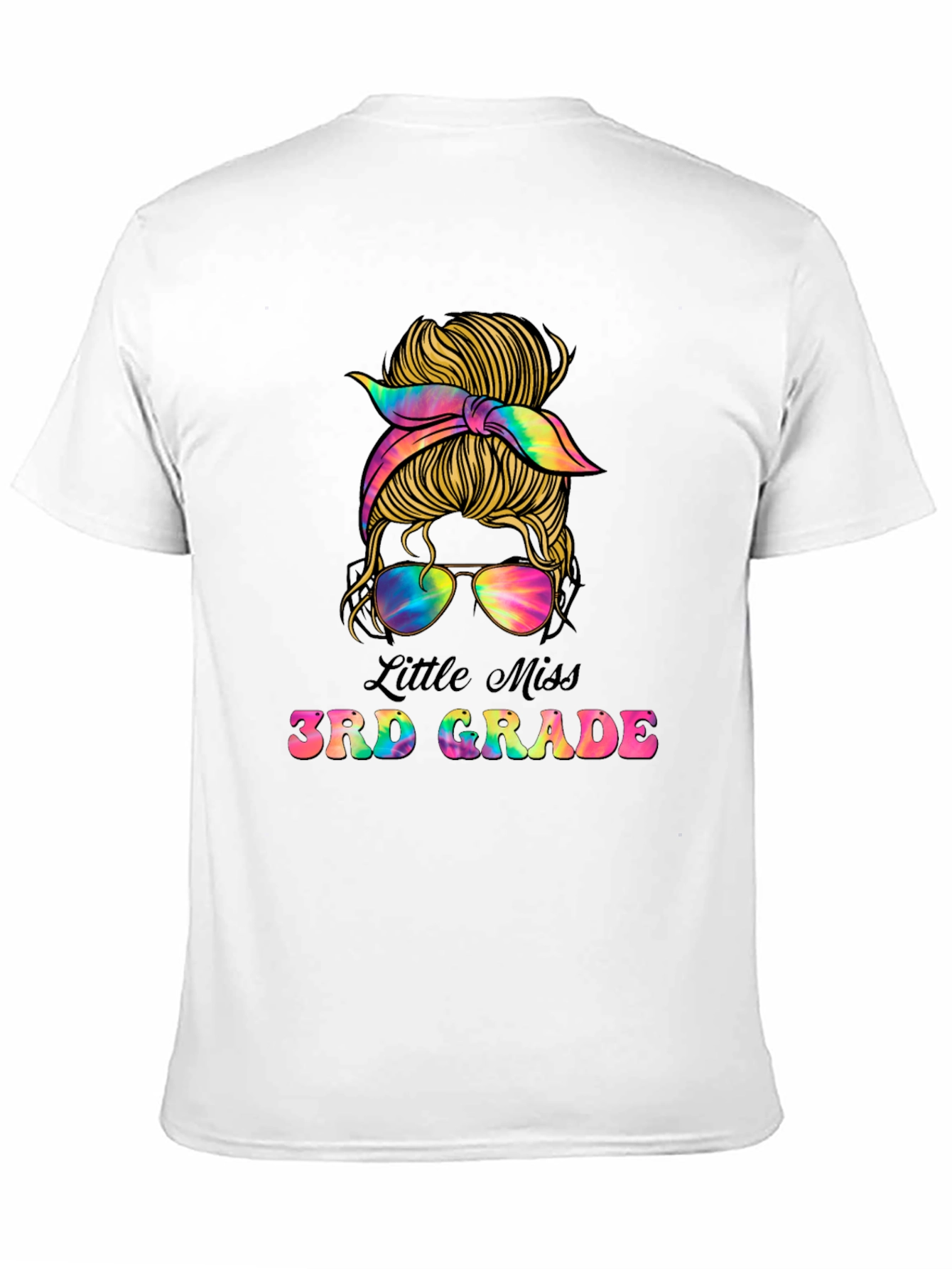 Little Miss 3rd Grade Messy Bun Tie Dye T-Shirt