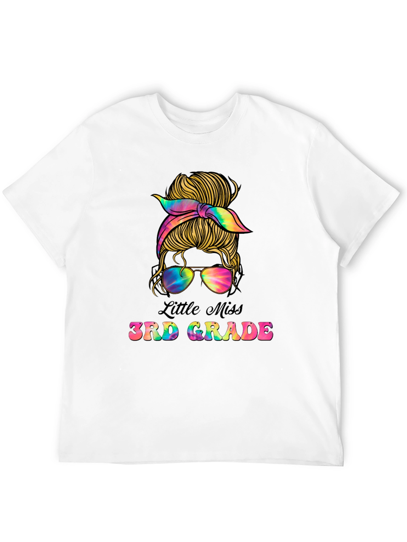 Little Miss 3rd Grade Messy Bun Tie Dye T-Shirt