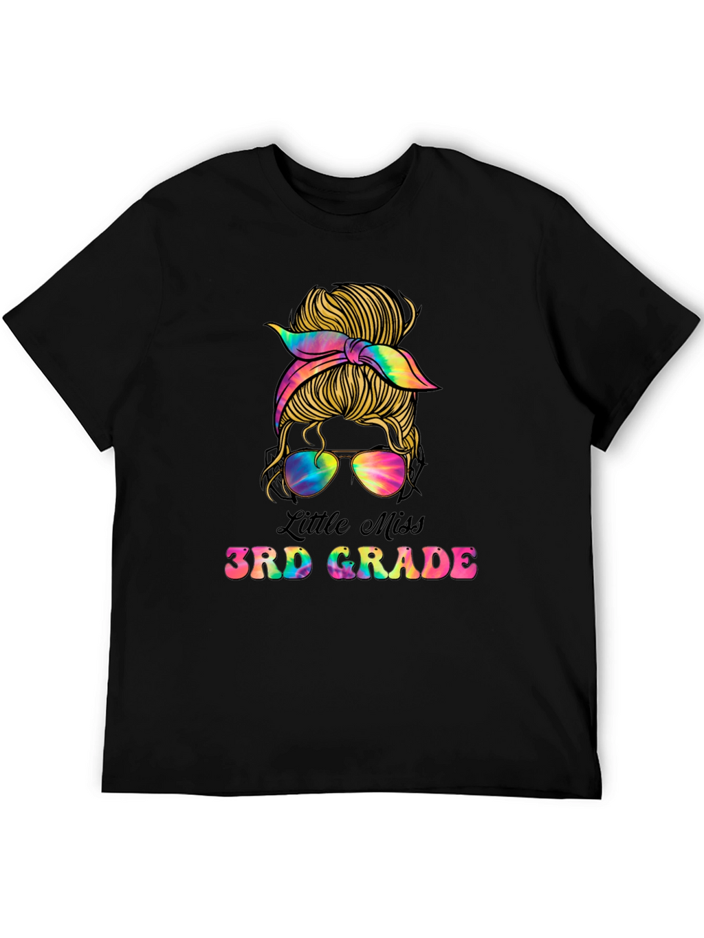 Little Miss 3rd Grade Messy Bun Tie Dye T-Shirt