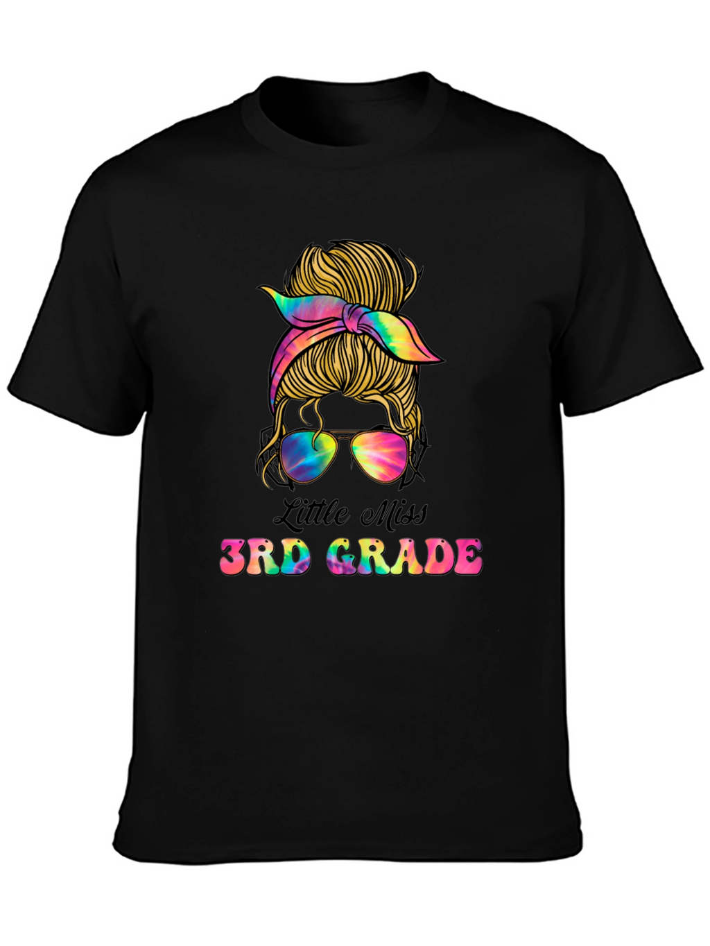 Little Miss 3rd Grade Messy Bun Tie Dye T-Shirt