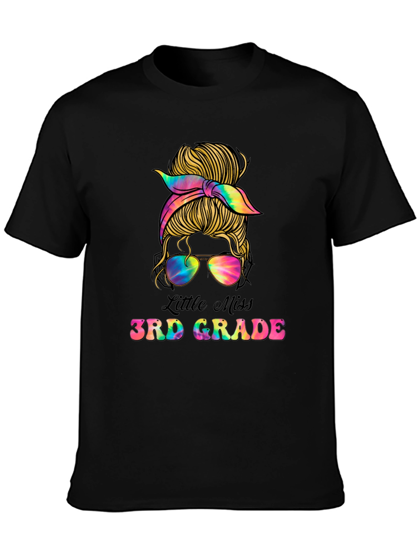 Little Miss 3rd Grade Messy Bun Tie Dye T-Shirt