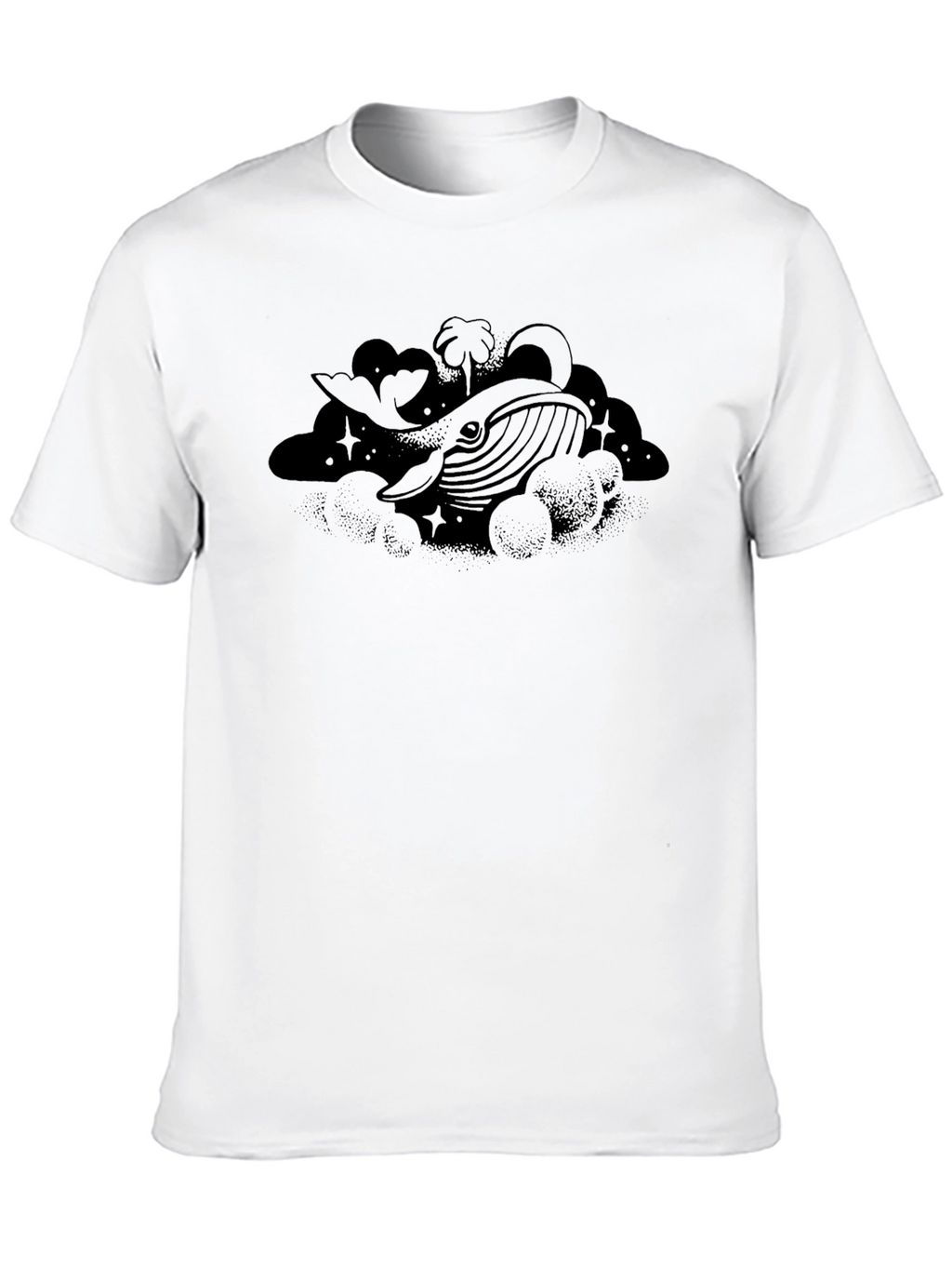 Whale in Clouds Graphic Tee - Black Cotton T-Shirt
