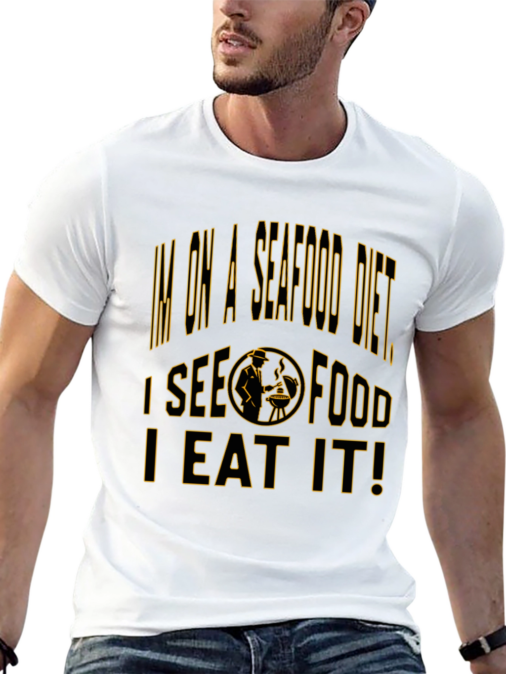 Seafood Diet Black T-Shirt Funny Foodie Graphic Tee