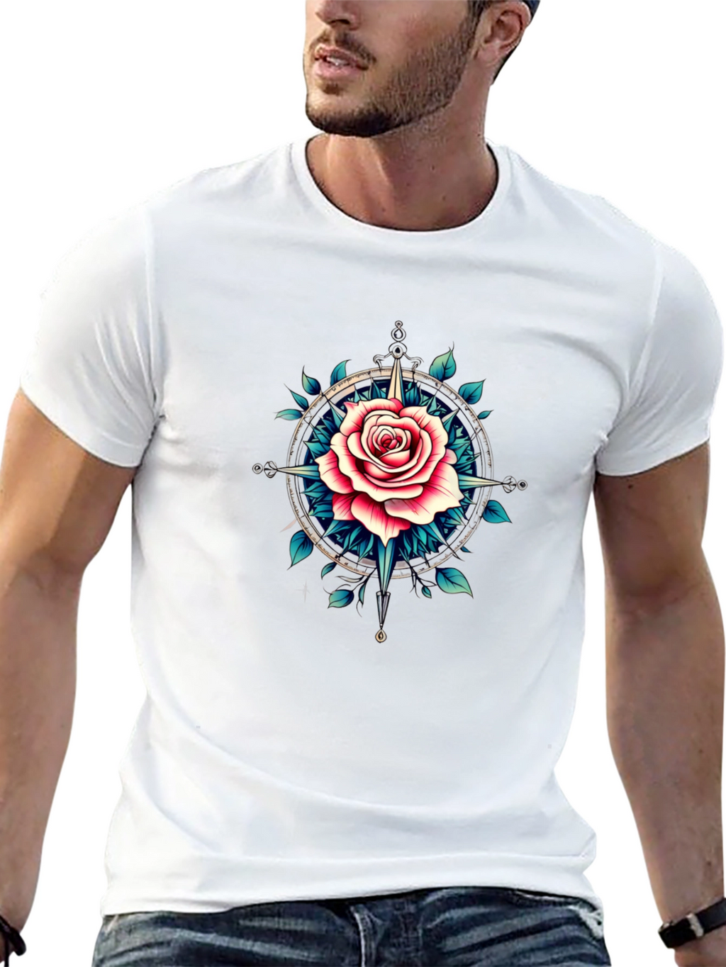 Rose Compass Graphic T-Shirt