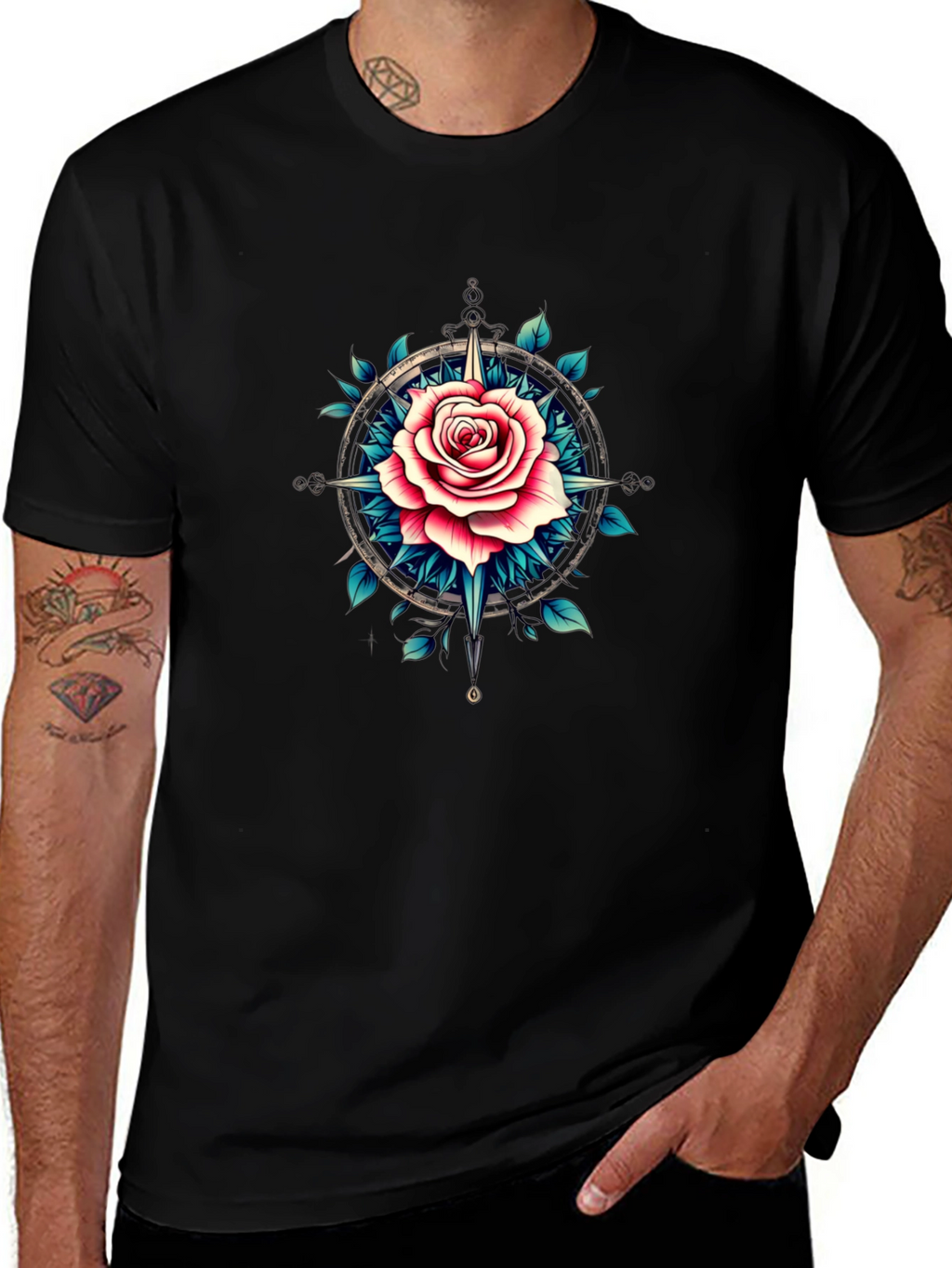 Rose Compass Graphic T-Shirt