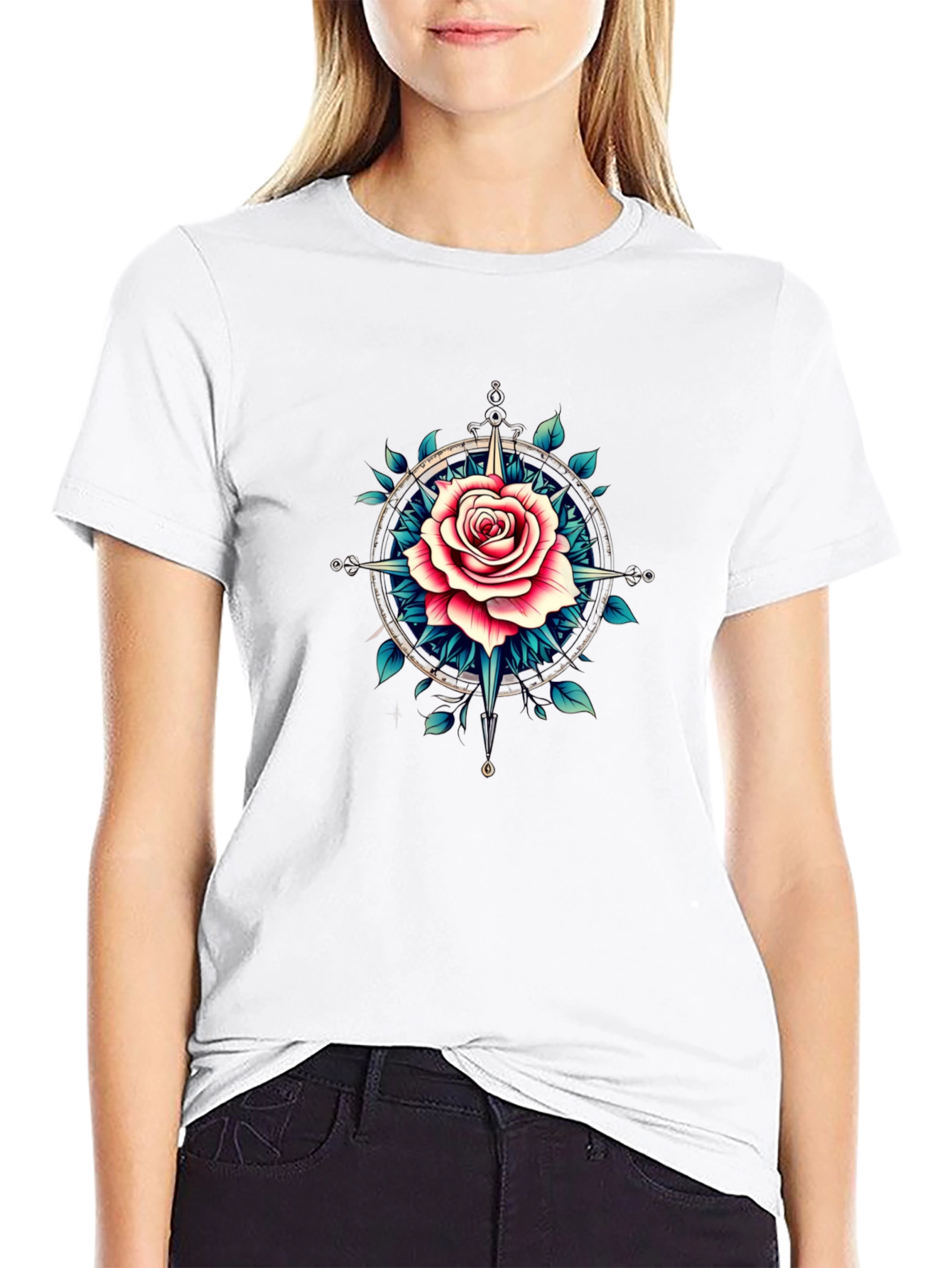Rose Compass Graphic T-Shirt