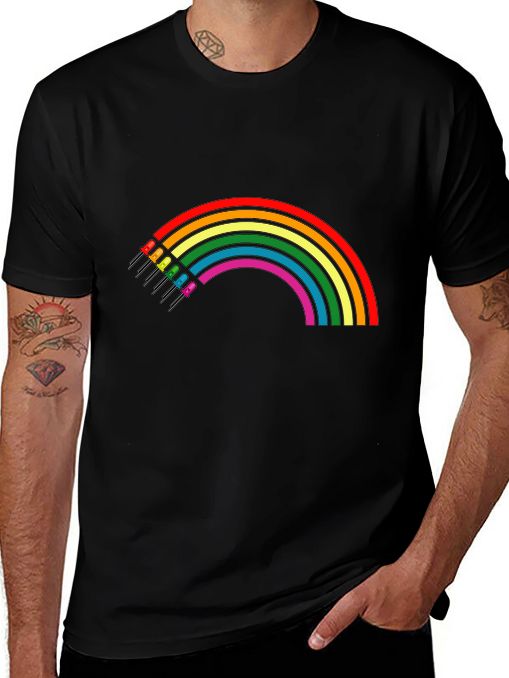 Rainbow LED T-Shirt - Black Cotton Blend