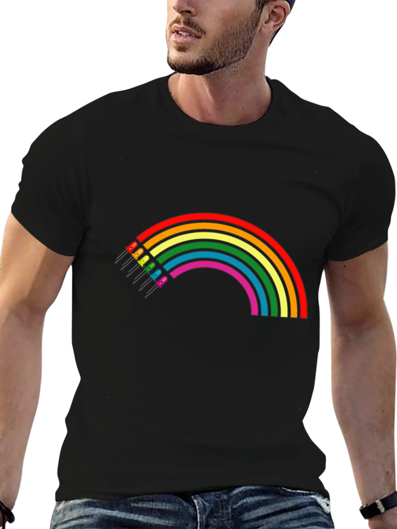 Rainbow LED T-Shirt - Black Cotton Blend