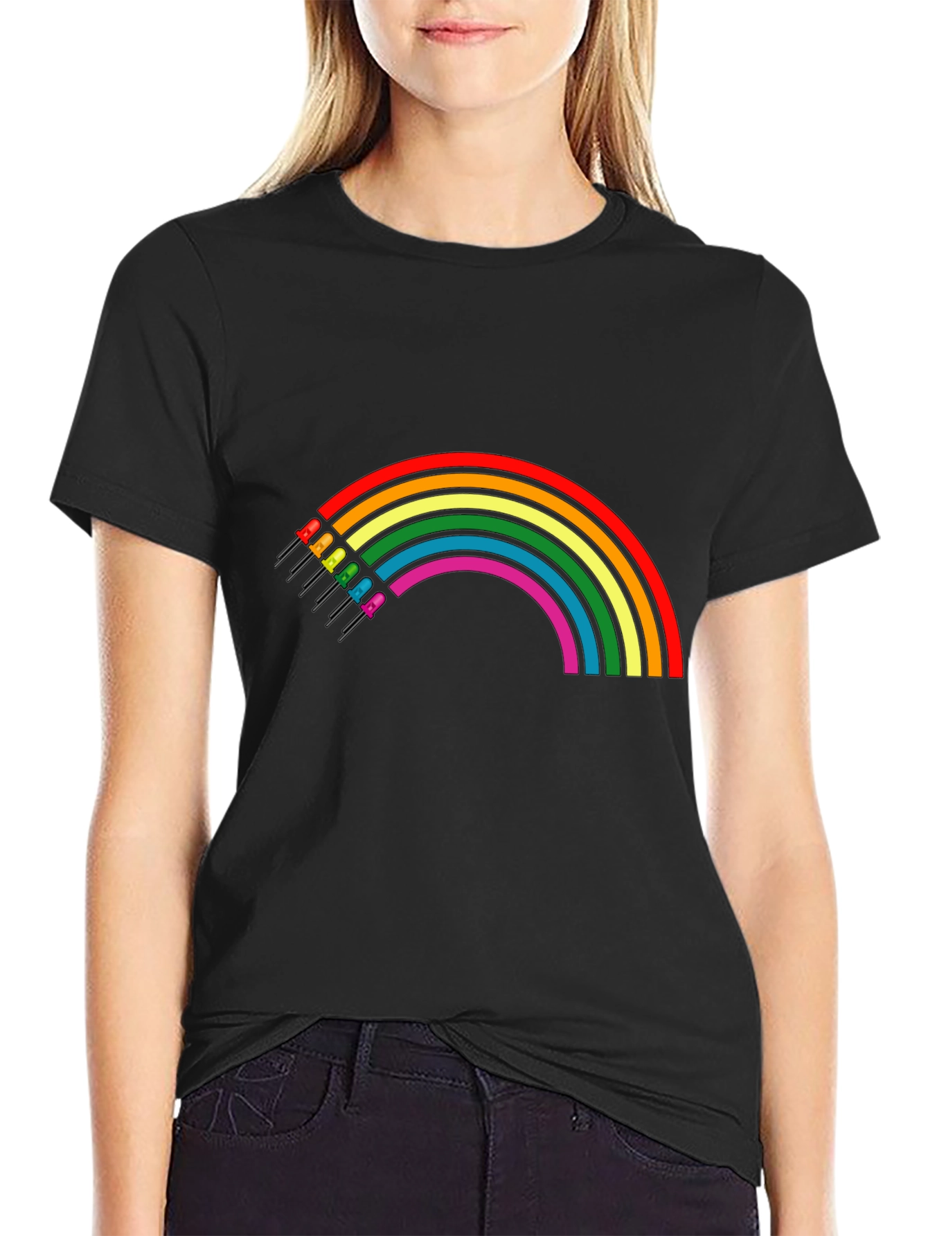 Rainbow LED T-Shirt - Black Cotton Blend
