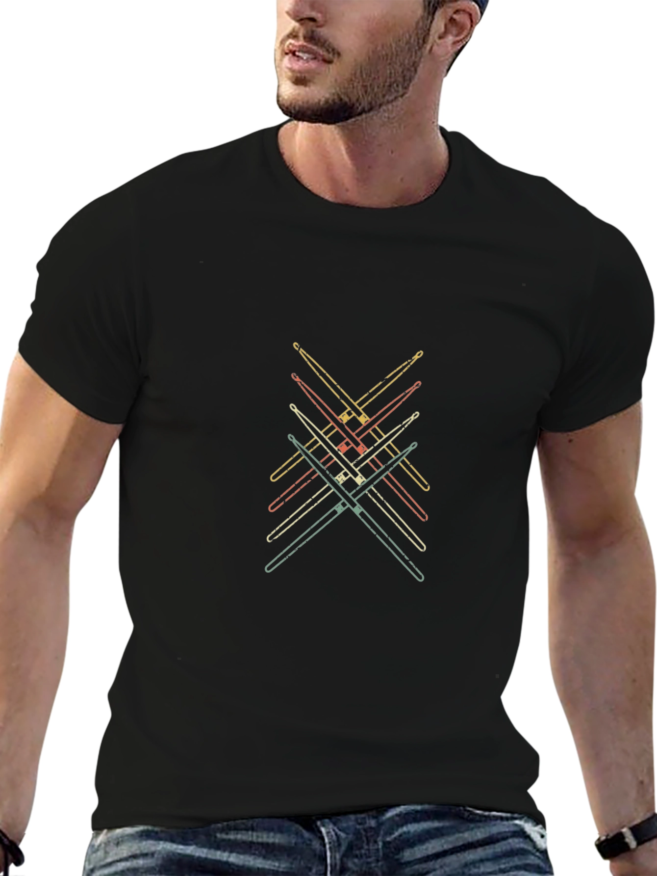 Drumsticks Graphic Tee - Retro Music Shirt