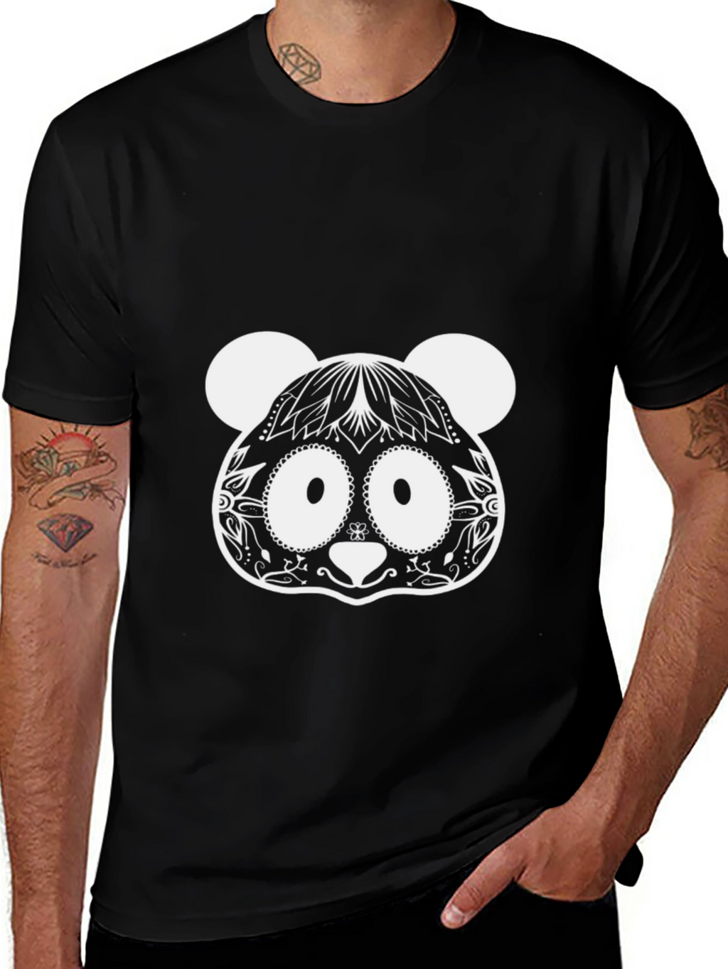 Cool Panda Graphic Tee - Black Cotton Blend