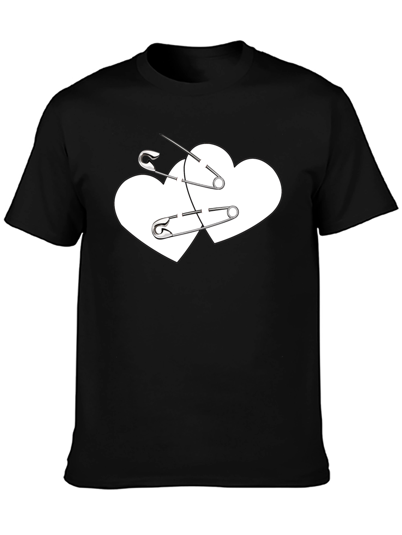 Safety Pin Heart Graphic Tee - Black