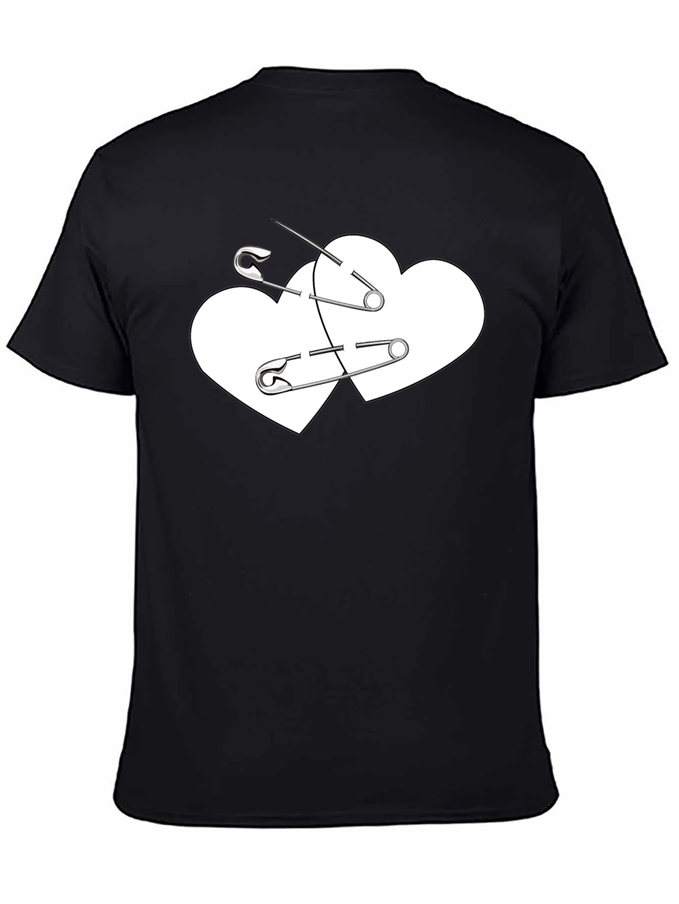 Safety Pin Heart Graphic Tee - Black