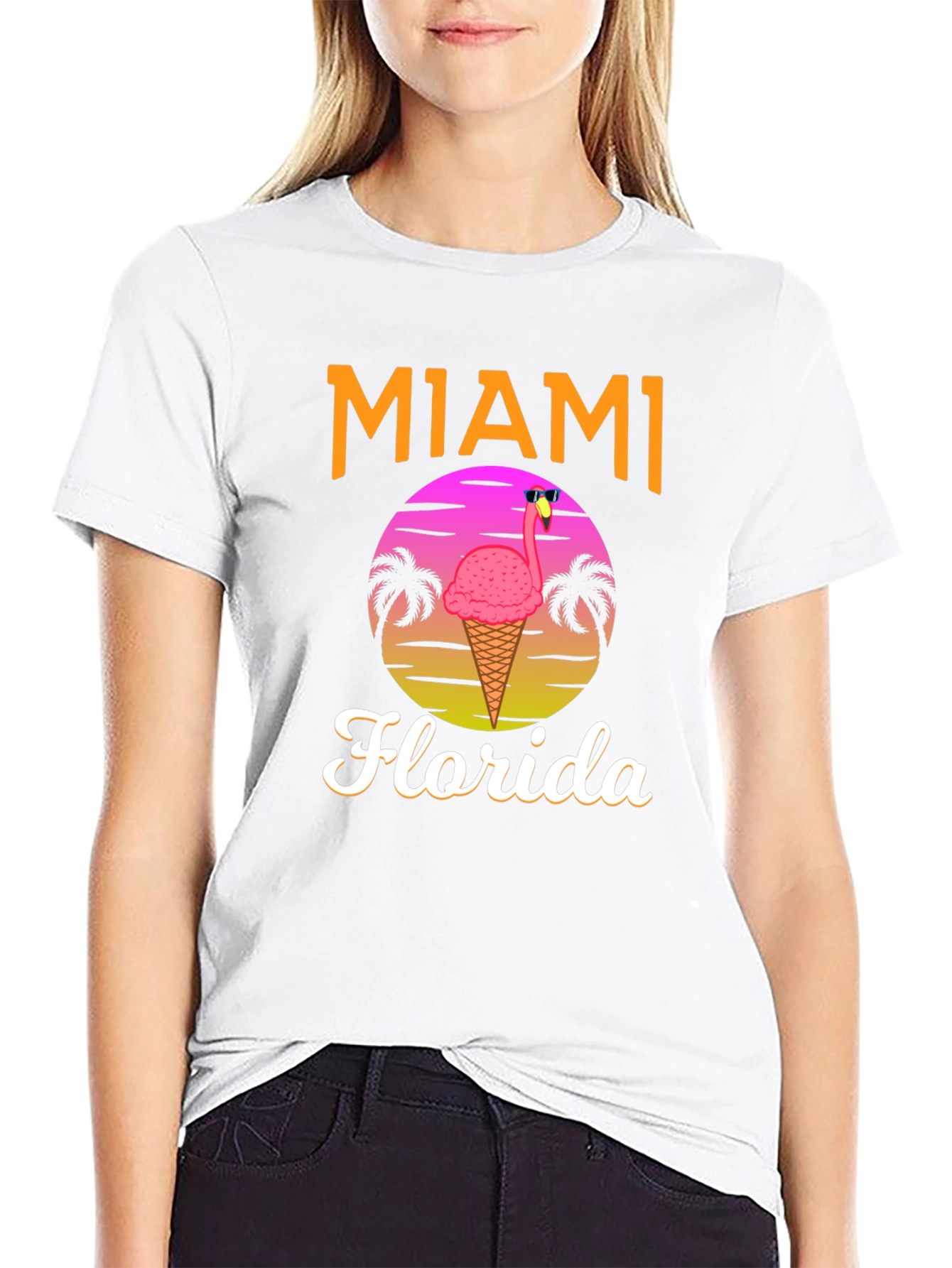 Miami Florida Flamingo Ice Cream T-Shirt